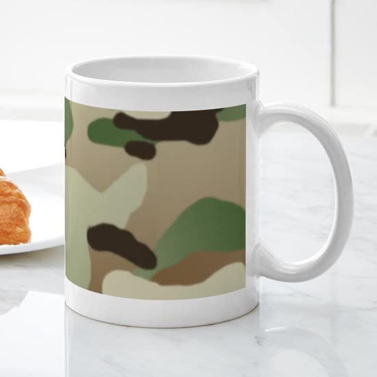 Woodland Camo 11 oz Ceramic Coffee Mug - Insulated Camping & Outdoor Travel Mug for Hiking, Hunting, and Military Enthusiasts