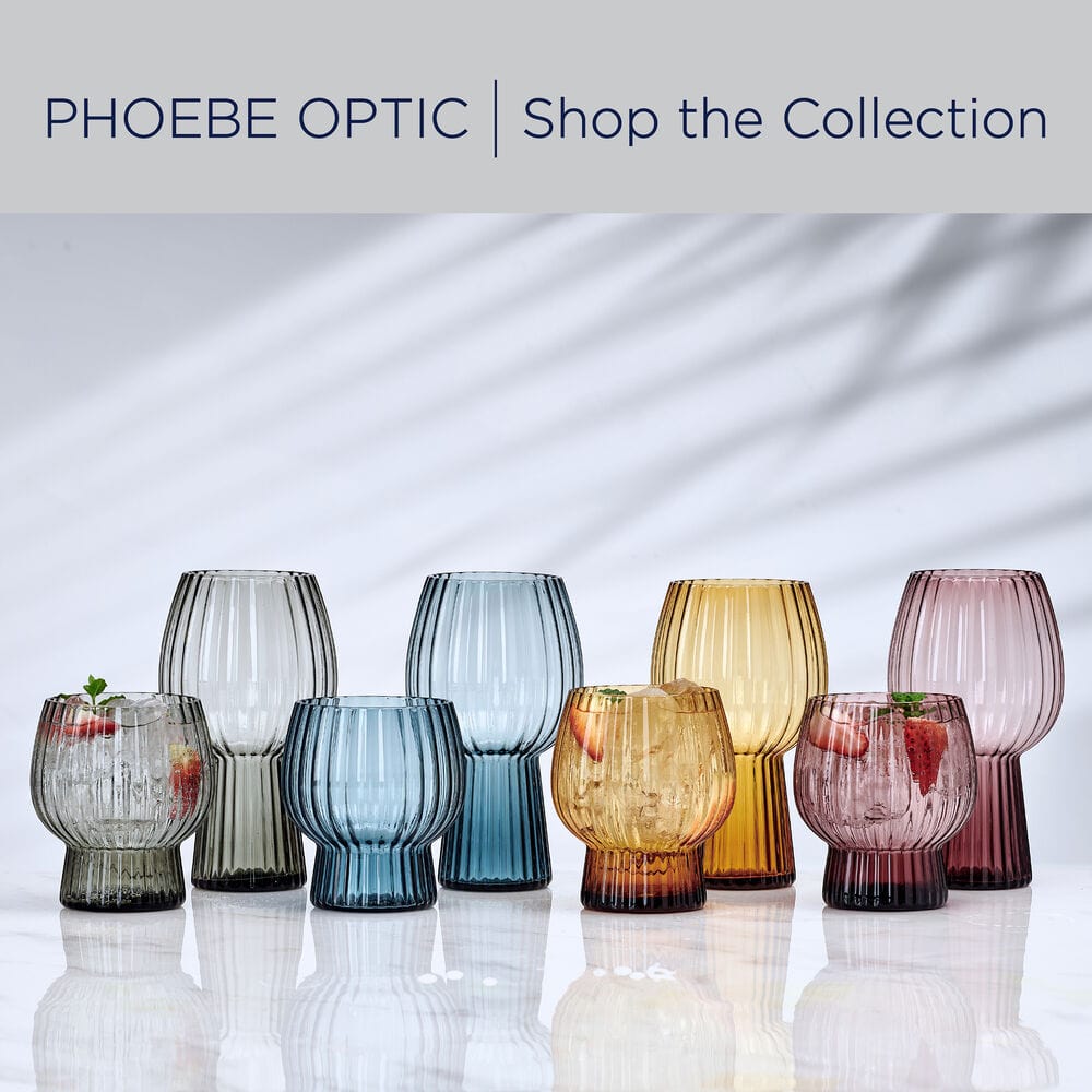 Phoebe Optic Blue Set of 4 Double Old Fashioned Whiskey Glasses - Perfect for Cocktail Parties, Home Bars & Gift Giving