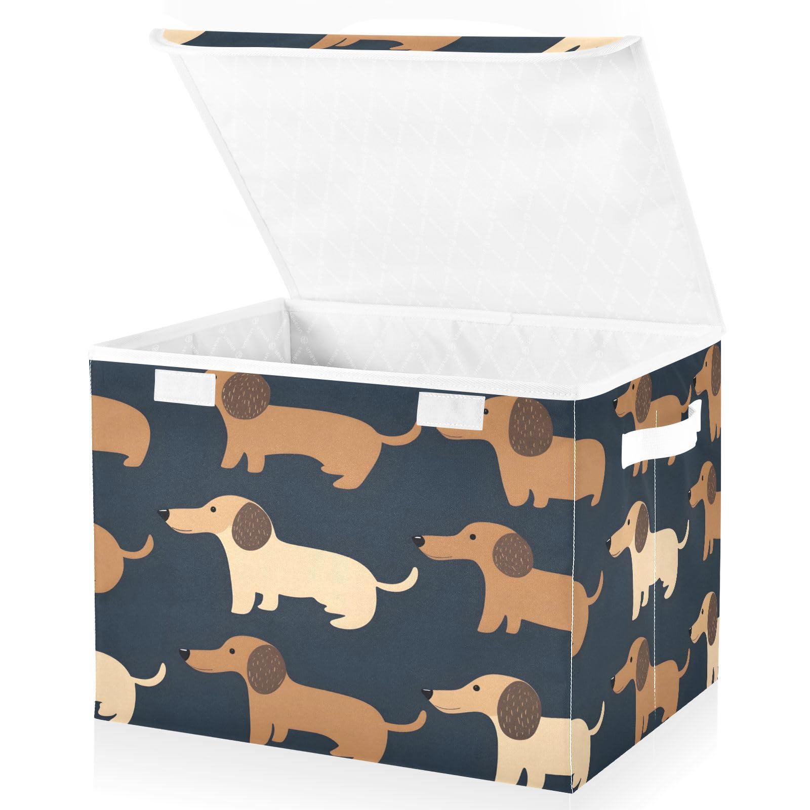 Cute Dog Pattern Fabric Storage Bins with Lids - Foldable Collapsible Organizer Boxes for Home, Bedroom, Closet & Office - Perfect for Pet Supplies, Toys & Seasonal Decor Storage