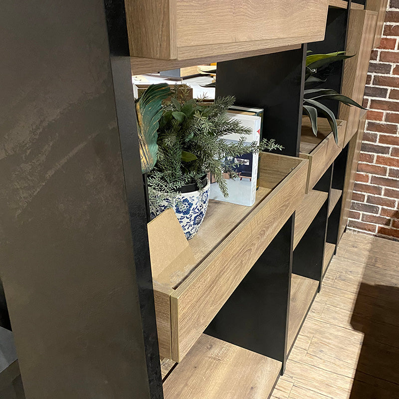 BARON Display Unit 230cm Warm Oak & Black - Modern Bookshelf for Living Room, Office & Bedroom Storage