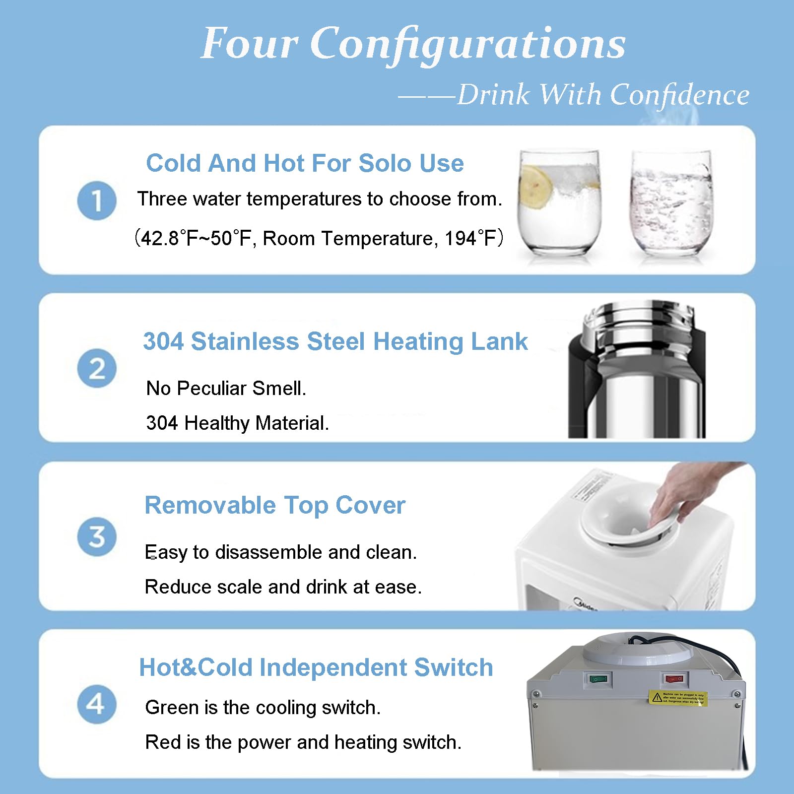 Best Top Loading Water Cooler Dispenser for 3/5 Gallon Bottles - Child Safety Lock & Storage Cabinet - Hot & Cold Water Dispenser for Home, Office, Kitchen - White - Perfect for Hydration Station in Schools, Gyms, and Waiting Rooms