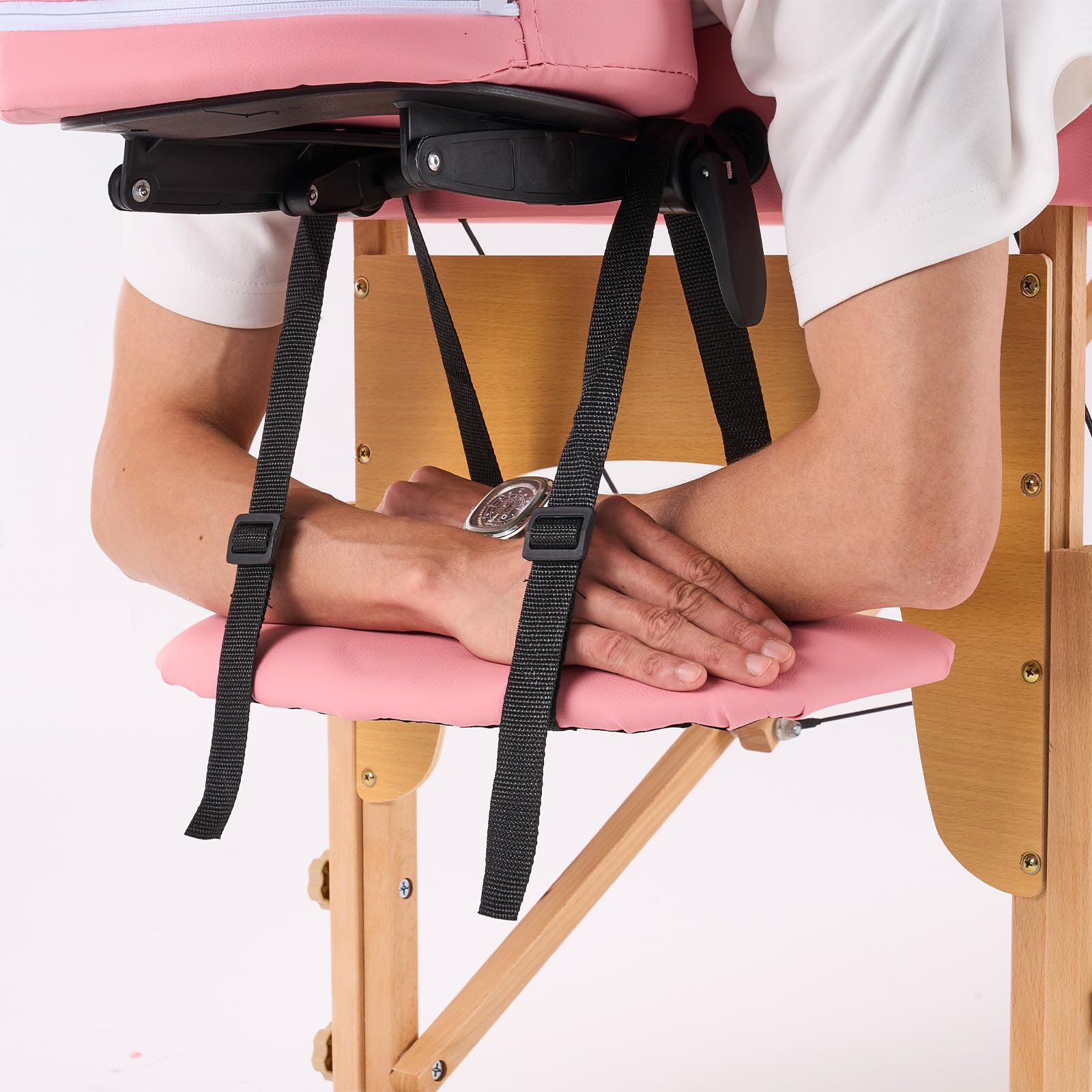 YOUNIKE Portable 2-Fold Adjustable Massage Table - Professional Spa Bed, Lash Extension Bed & Tattoo Bed with Face Cradle & Wooden Frame (Includes Non-Woven Carrying Bag, Pink) - Perfect for Salon, Spa, Home Use & Mobile Beauty Services