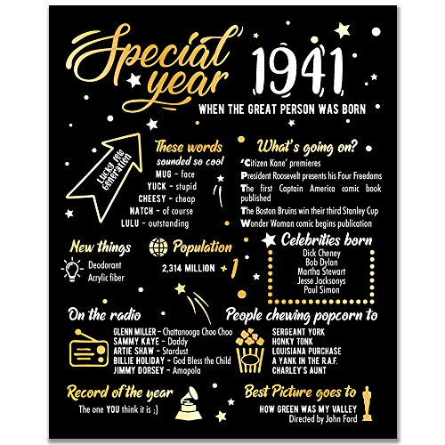 1941 Birthday Poster - 82nd Birthday Decorations for Lucky Few Generation - Vintage Anniversary Gifts - Born in 1941 Wall Art - 82nd Happy Birthday Sign - Gold Home Decor Clearance - Perfect for Milestone Birthdays & Retirement Parties