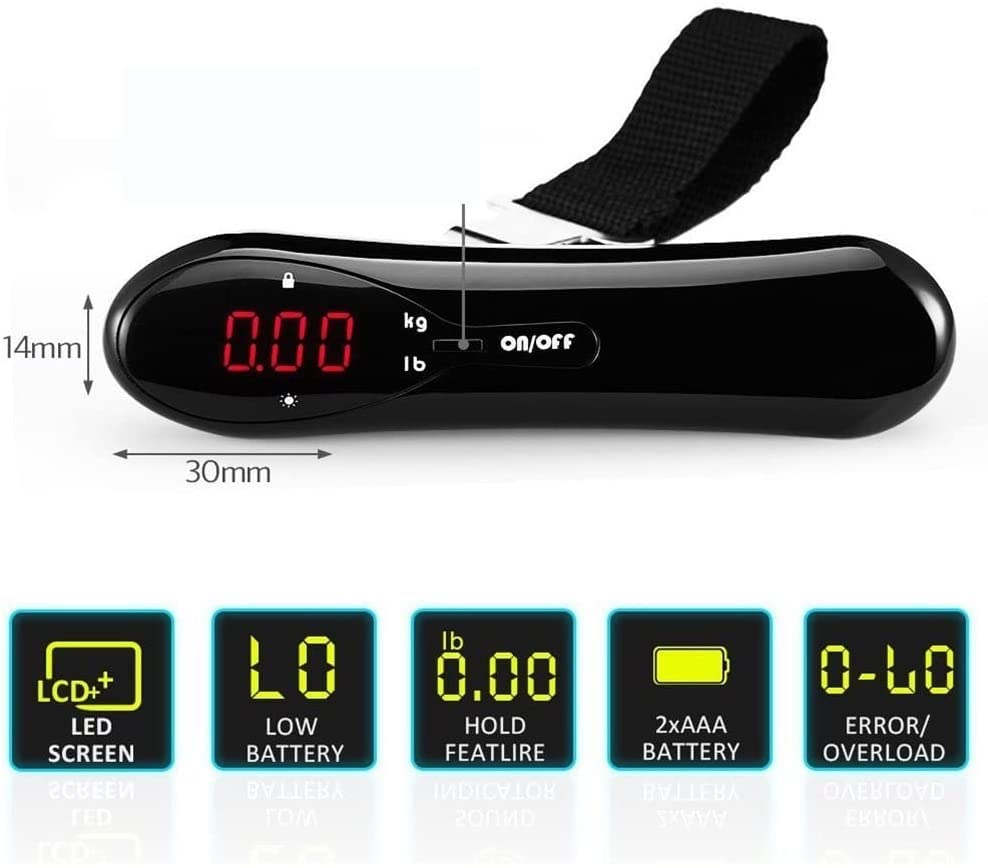 Portable Digital Luggage Scale - 110LB Capacity, Lightweight Handheld Stainless Steel with LCD Display & Low Battery Indicator for Travel | Perfect for Airline Check-in, Cruise Packing & Suitcase Weight Management