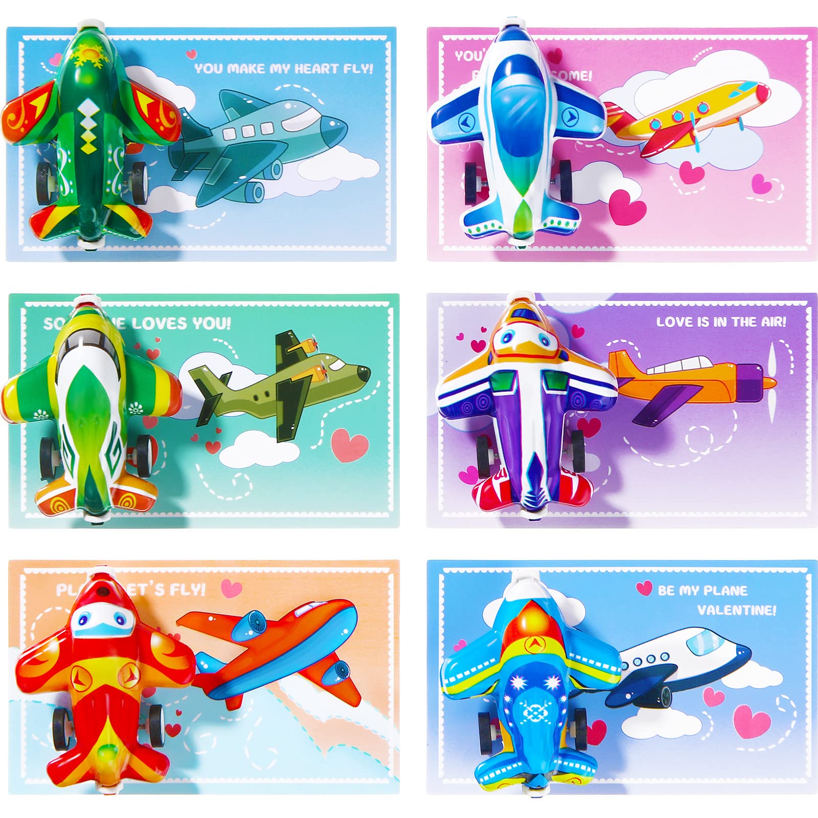 30 Sets Valentines Day Cards for Kids with Pull Back Airplane Toys - 6 Cute Designs for Boys & Girls, Classroom Exchange Gifts, Party Favors | Perfect for School Valentine's Day Celebrations & Friendship Card Exchanges