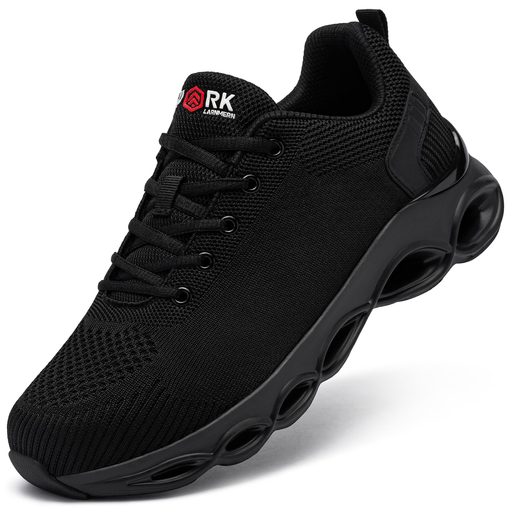 LARNMERN Steel Toe Work Shoes for Men & Women - Lightweight Safety Sneakers with Cushioning, Breathable & Comfortable for Construction, Warehouse & Outdoor Jobs (8.5, Pure Black)