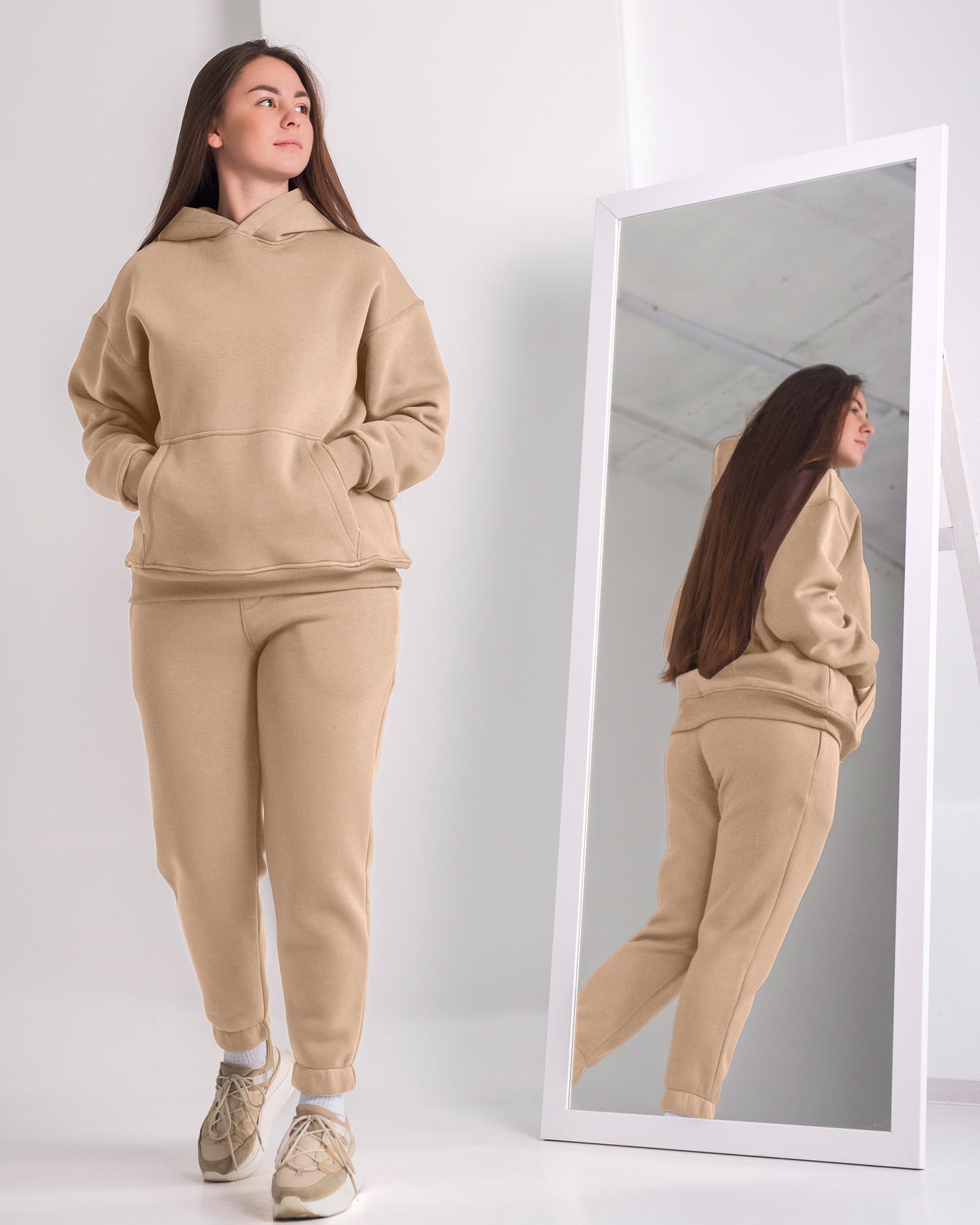 Taiyin 4 Piece Women's Lounge Hoodie Sweatsuit Set - Oversized Sweatshirt & Jogger Sweatpants Tracksuit for Casual Wear, Home Comfort & Street Style Fashion