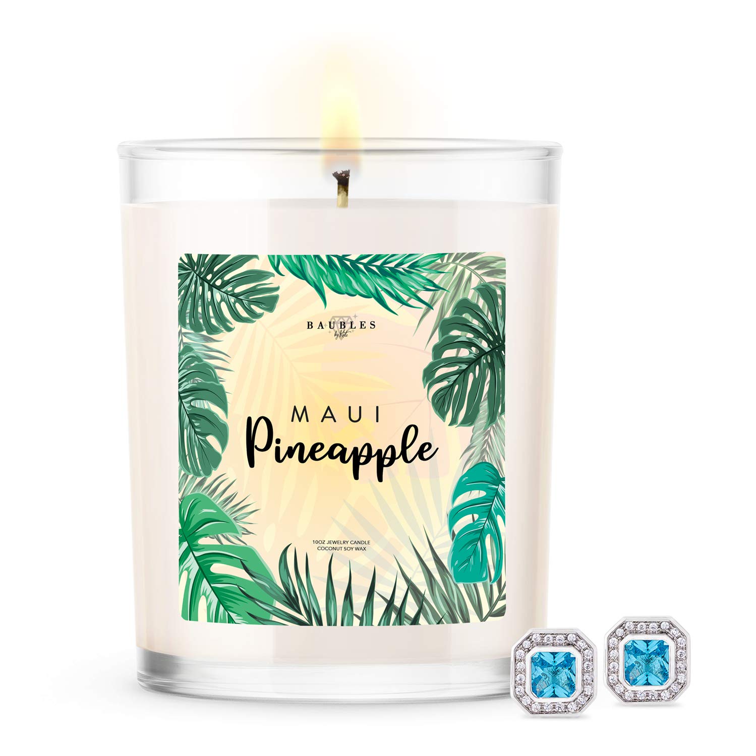 Baubles Maui Pineapple Scented Premium Candle with Hidden Jewelry Surprise - 10oz Large Soy Candle, Made in USA, Parrafin-Free | Perfect for Home Decor, Gifts & Relaxation