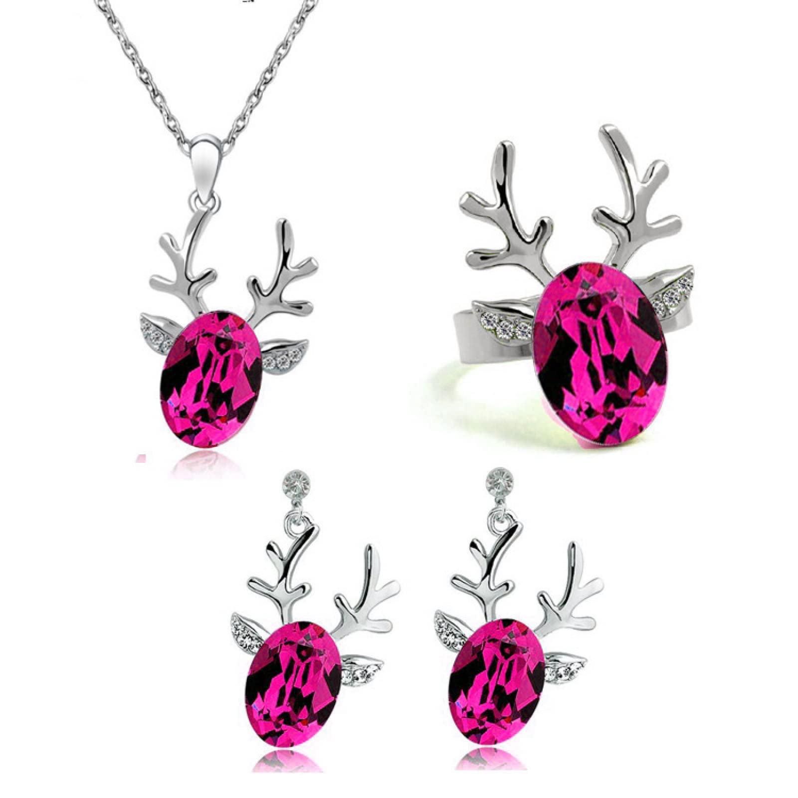 Oval Crystal Necklace, Earrings & Ring Set - Hip Hop Pendant Jewelry for Women | Trendy 3-Piece Chain Set for Party, Date Night & Everyday Wear