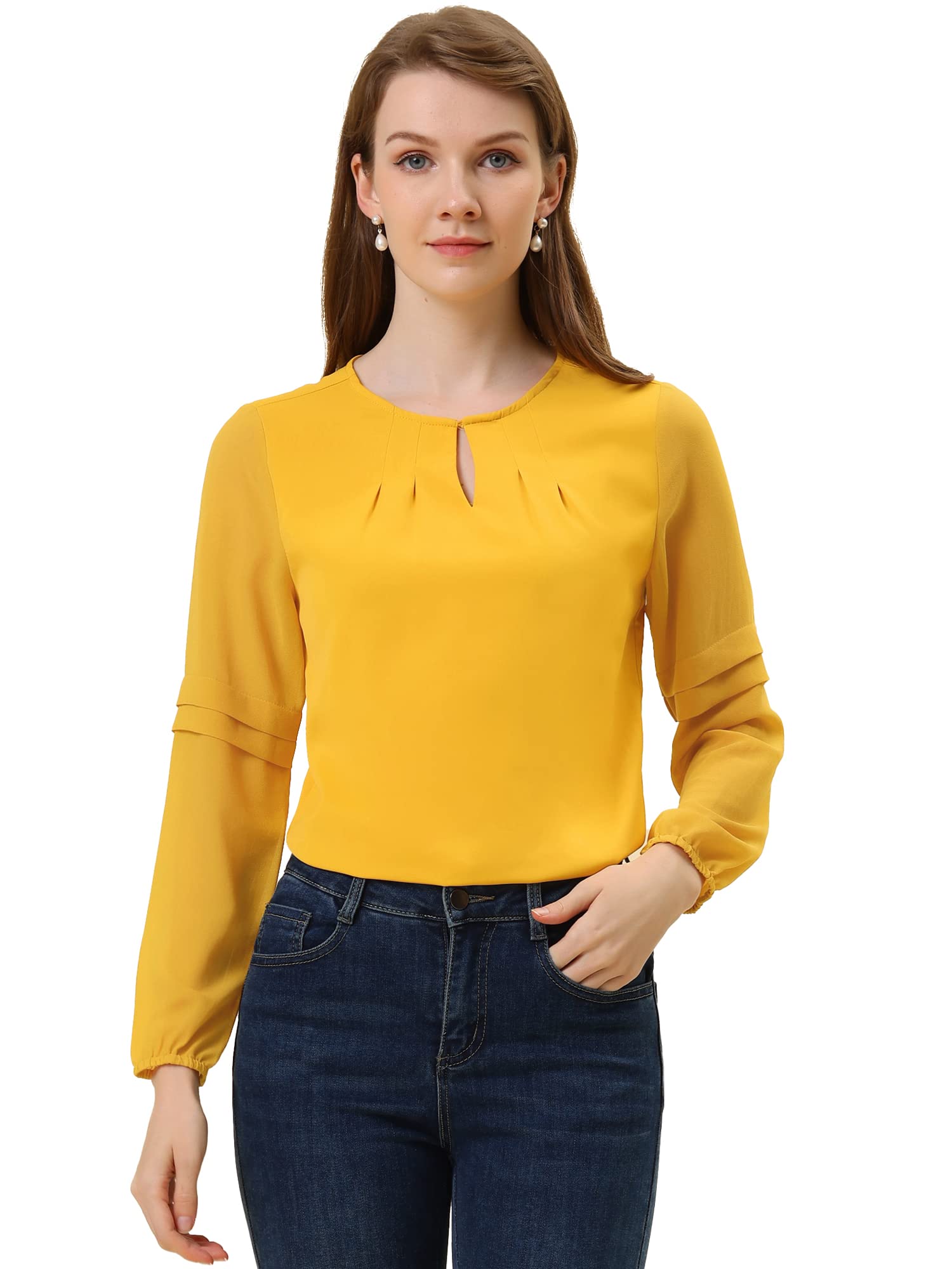 Allegra K Women's Elegant Chiffon Blouse with Keyhole Neck - Semi Sheer Work Tops for Office, Party & Special Occasions