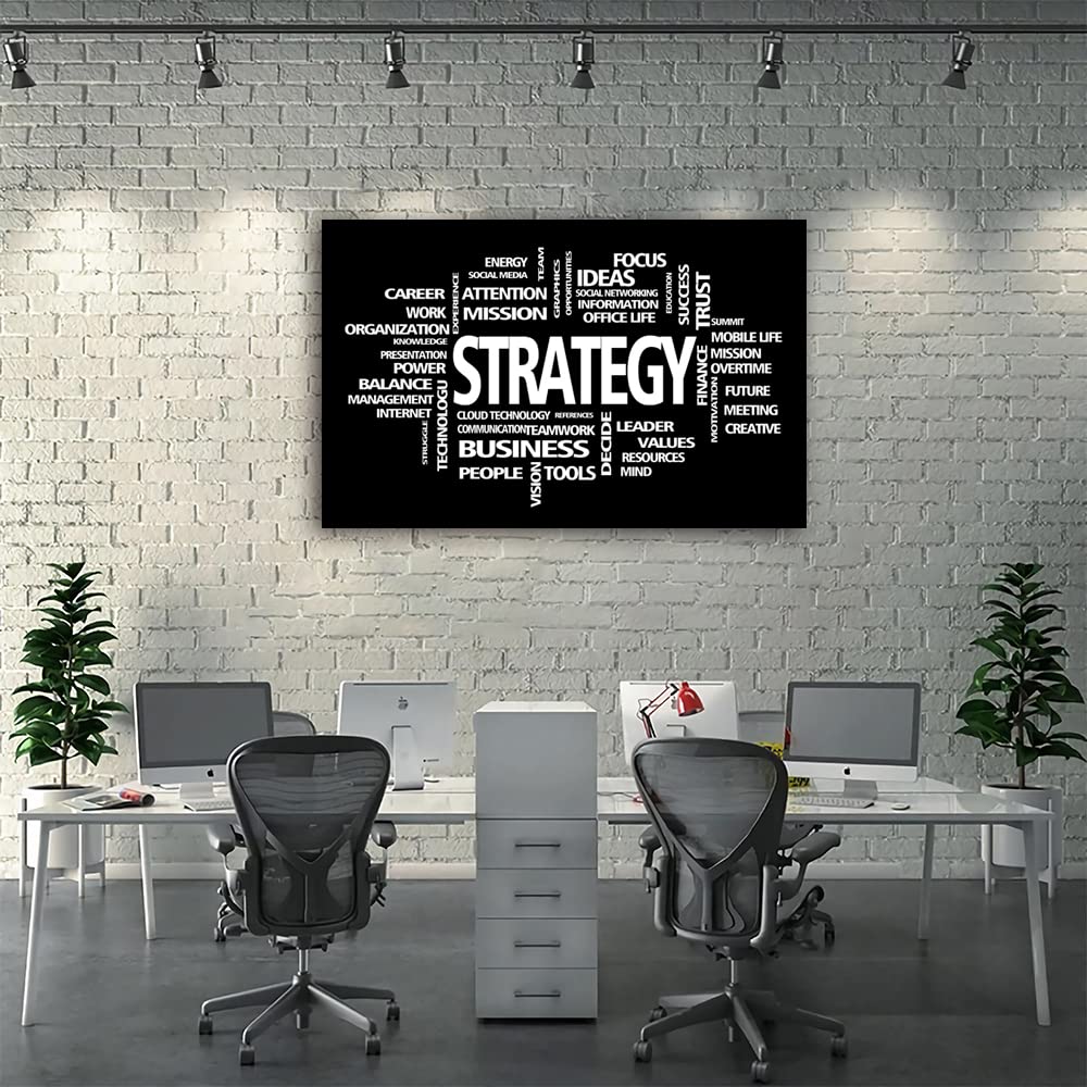 Motivational Office Strategy Canvas Wall Art - Inspirational Entrepreneur Business Quotes for Modern Workspace - Large Framed Painting Easy to Hang - Perfect for Office, Home Office & Corporate Decor