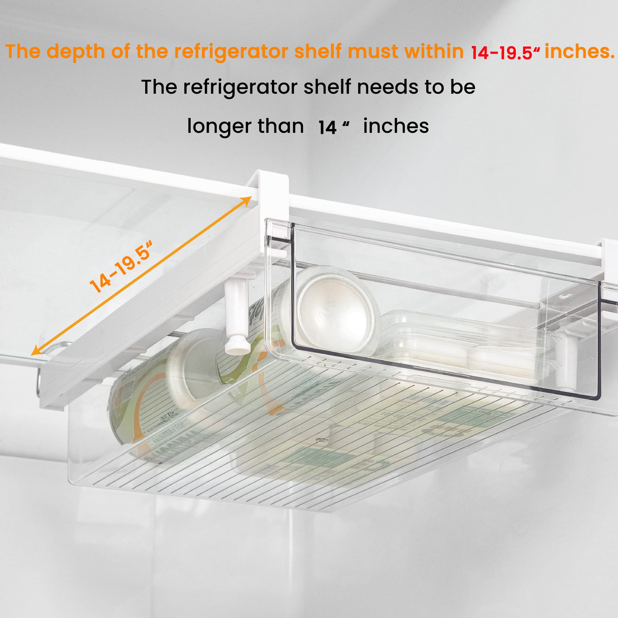 Vacane Large Under Shelf Fridge Drawer Organizer - Pull Out Refrigerator Storage Bin for Fruits, Vegetables, Deli Meats, Cheese & Bacon - Space Saving Kitchen Organizer - Easy to Install (Perfect for Pantry, RV, Dorm & Small Kitchen Organization)