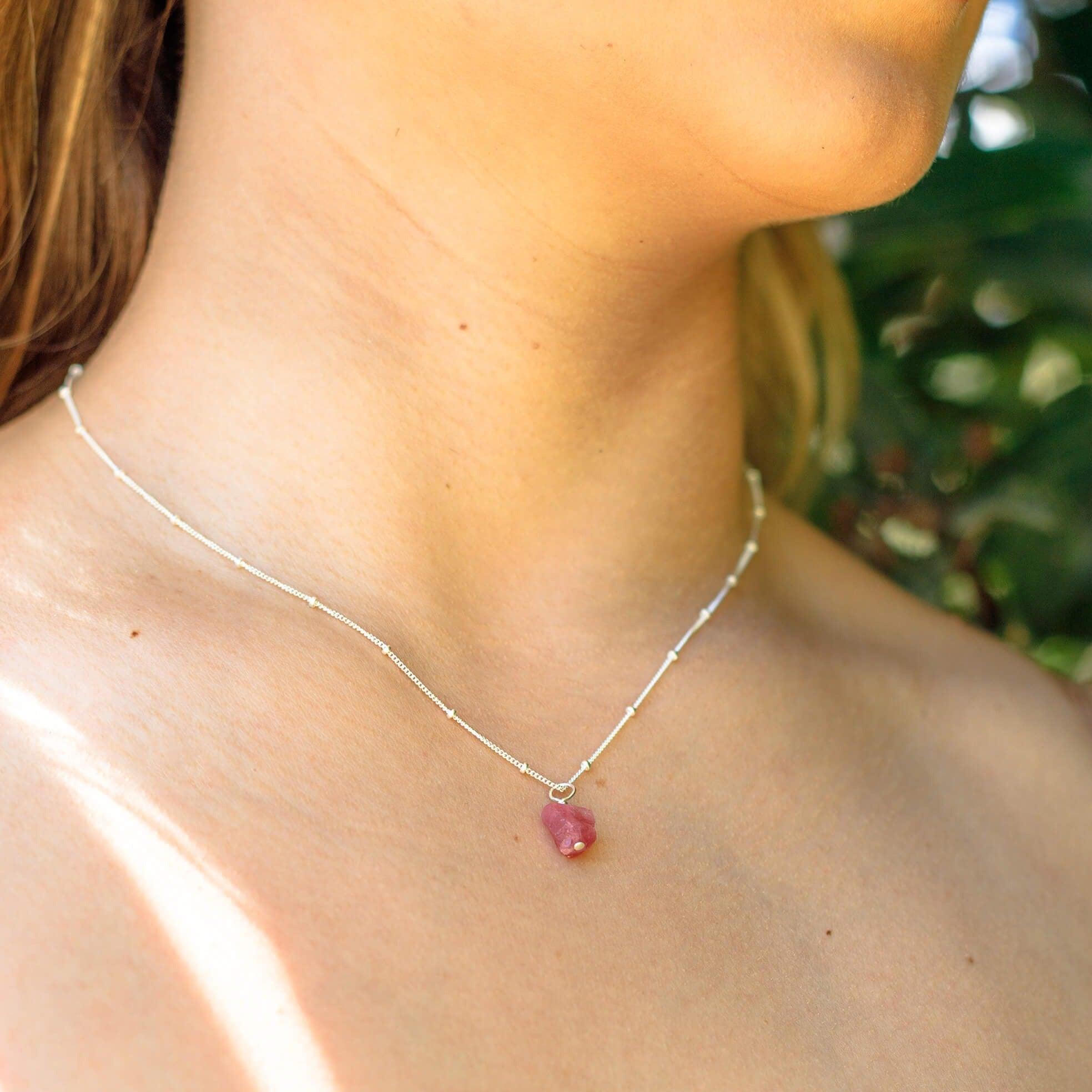 Natural Raw Pink Tourmaline Pendant Necklace - Dainty Gemstone Jewelry for Women, Gift for Her, Perfect for Everyday Wear & Special Occasions