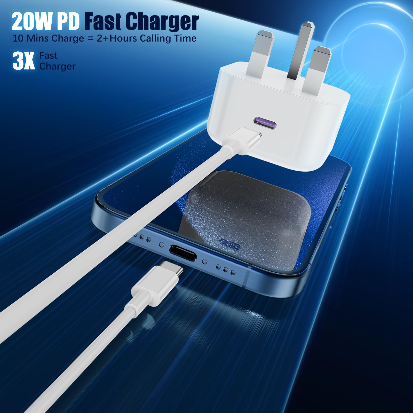 2-Pack 20W USB C Fast Charger Plug & 2M Type C Cable for iPhone 16/15 Pro Max/Plus, iPad Pro/Air - PD Fast Charging with Wall Adapter (Perfect for Home, Office & Travel)