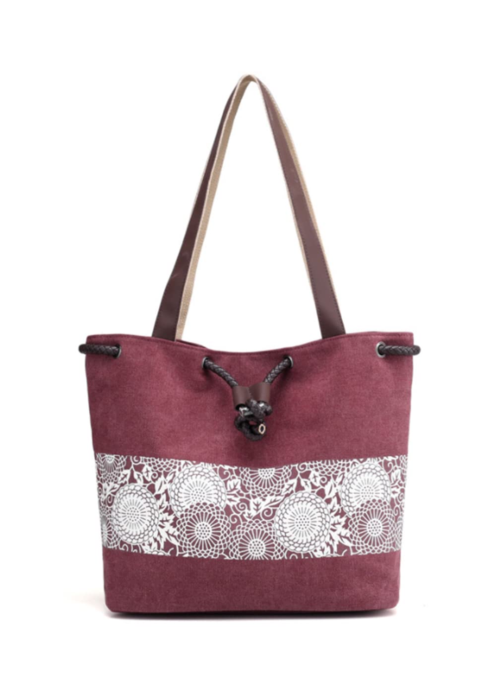 Vintage Print Women's Canvas Shoulder Bag - YAQUNICER Drawstring Handbag Purse for Casual Outings, Travel & Everyday Use