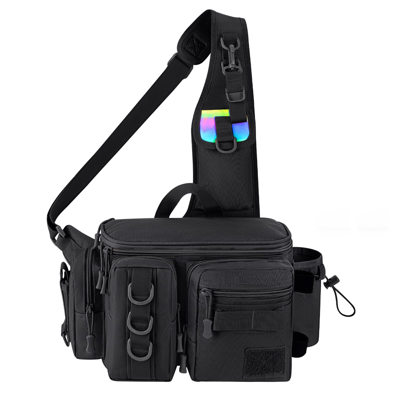 THKFISH Fishing Tackle Bag - Waterproof Fly Fishing Sling Pack with D-Rings & Adjustable Waist Strap - Portable Waist Pack for Fly Fishing, Bass Fishing & Outdoor Adventures (Black)