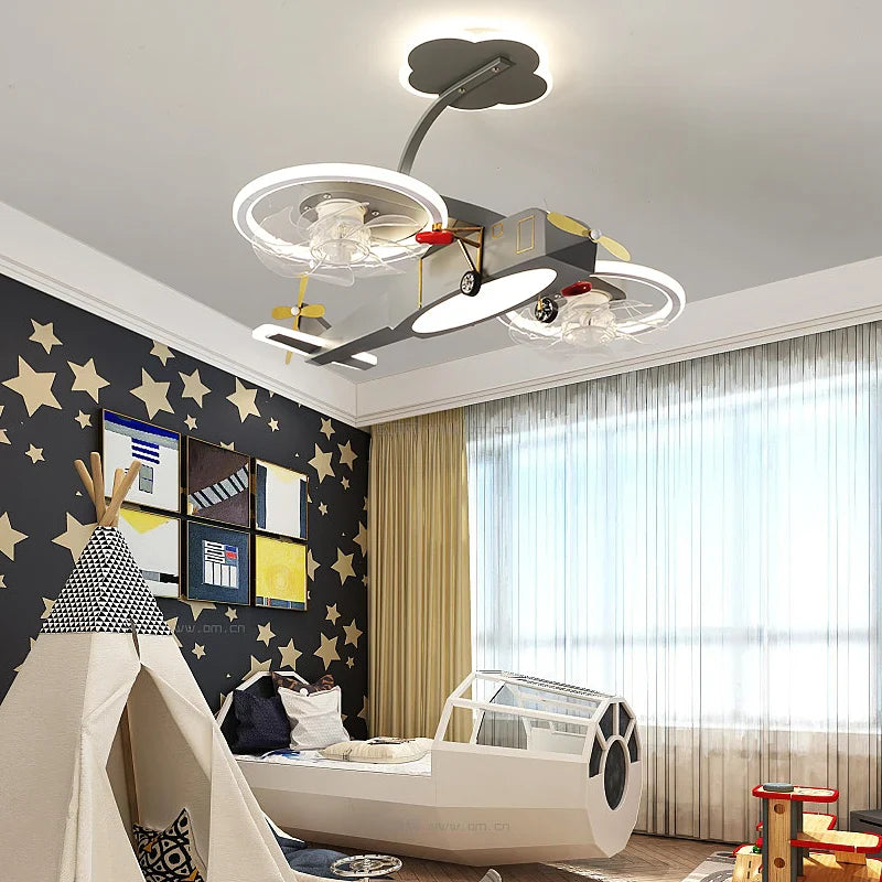 Kids Airplane Fan Light - LED Ceiling Fan with Remote for Bedroom, Nursery & Playroom | Perfect for Cooling & Decorating Children's Rooms