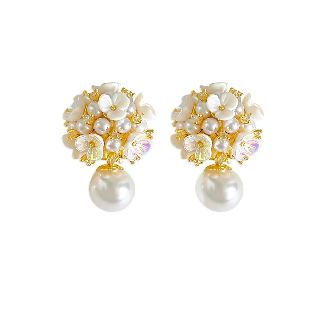Elegant Pearl Flower Front Back Ear Jacket Earrings for Women | Dainty Pearl Stud Ear Cuff Jewelry | Perfect for Weddings, Parties & Everyday Wear (HE6351)