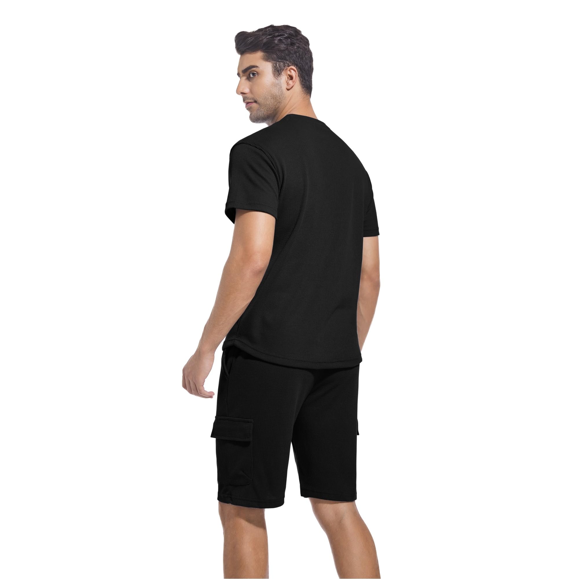 ANOTWENER Men's 2-Piece Summer Outfit - Casual Waffle Knit T-Shirt & Shorts Set for Beach Vacation, Pool Party, and Outdoor Activities