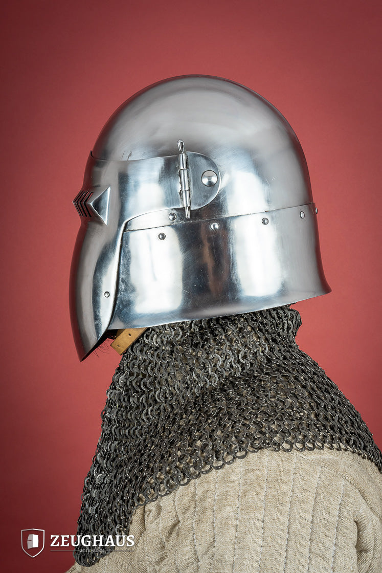 14th Century Bascinet Helmet - 2mm Polished Steel Medieval Armor for LARP, Cosplay & Historical Reenactment
