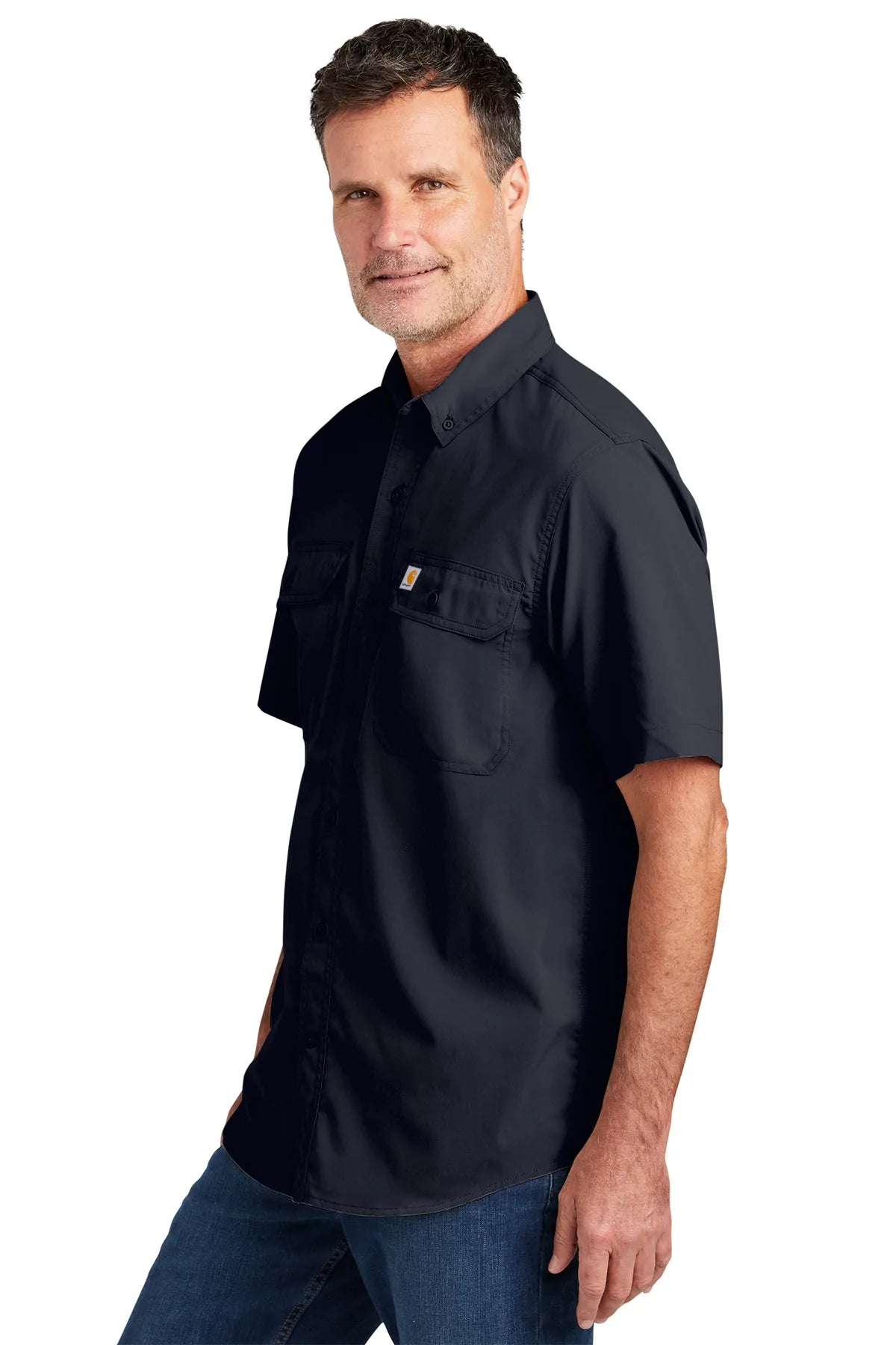Carhartt Force Solid Custom T-Shirts for Men - Comfortable Navy Work Shirts - Ideal for Construction, Outdoor Work & Casual Wear