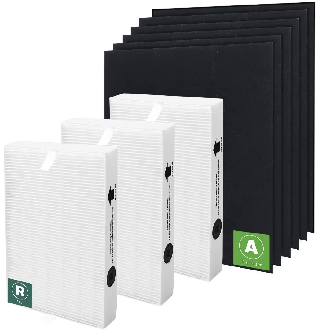 HPA300 HEPA Filter Replacement for Honeywell Air Purifier - 3 HEPA R Filters & 6 Pre-cut Activated Carbon Pre-filters by APPLIANCEMATES | Perfect for Allergies, Pet Dander & Smoke Removal in Home & Office