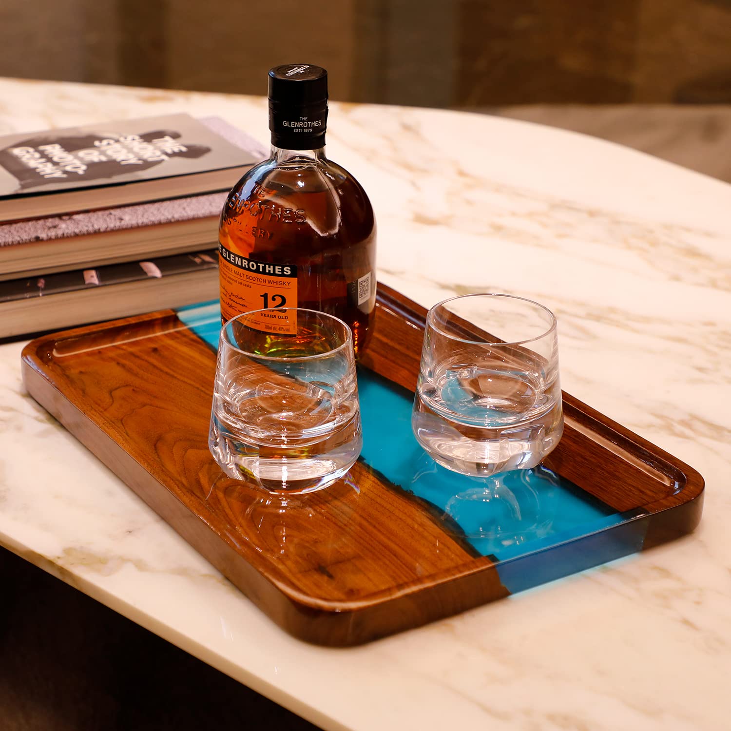Simesove Black Walnut Epoxy Resin Serving Tray - Retro Coffee Table Tray for Sofa, Couch & Home Decor - Perfect for Living Room, Bedroom & Office Use