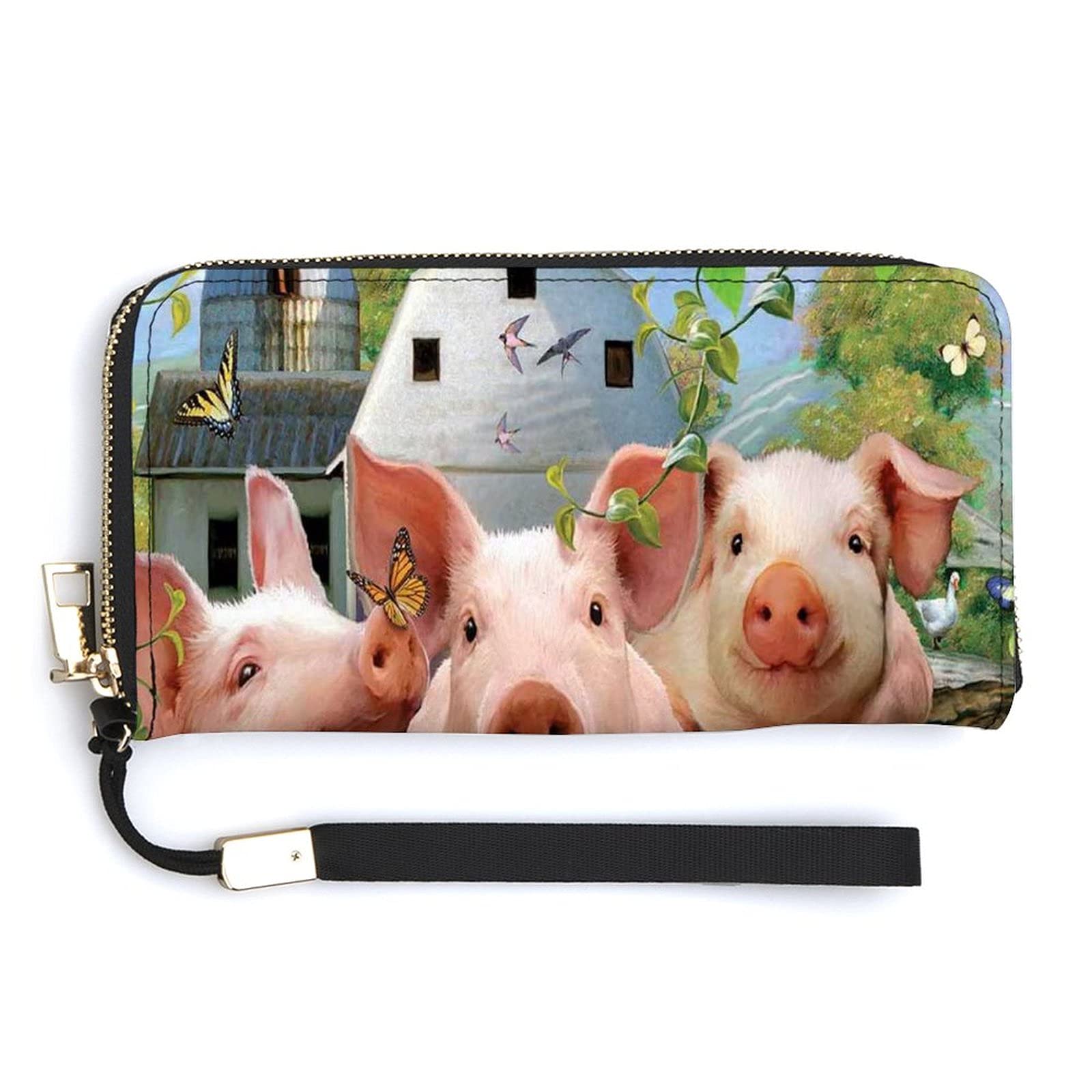 Three Pigs Women's PU Leather Wallet with Card Slots & Zipper Pocket - Stylish Money Organizer Wristlet Handbag for Everyday Use, Travel & Shopping