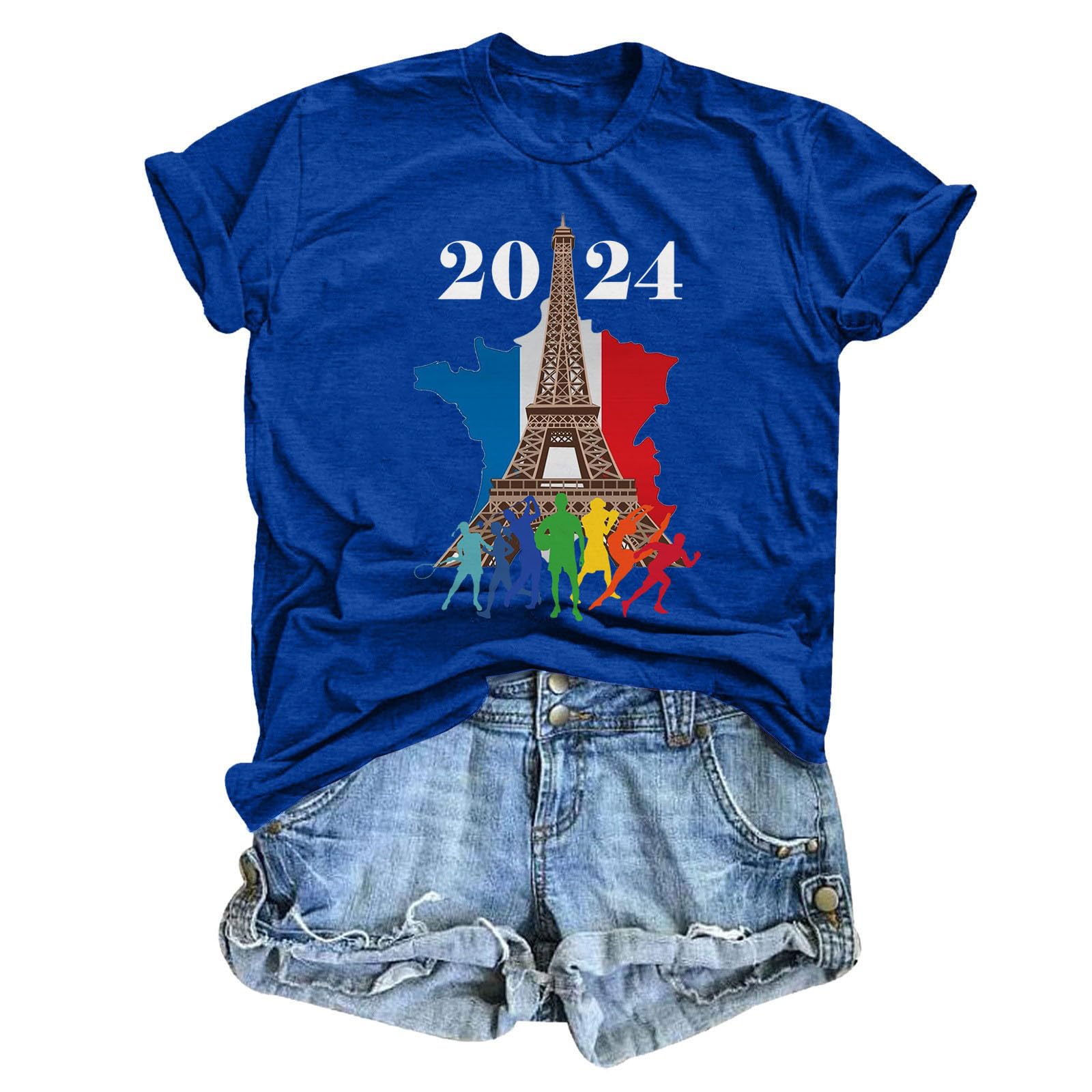 Women's Short Sleeve Graphic Tee - Olympic Cheer Up Crew Neck T-Shirt | Loose Fit Casual Top for Everyday Wear, Sports Events & Gym