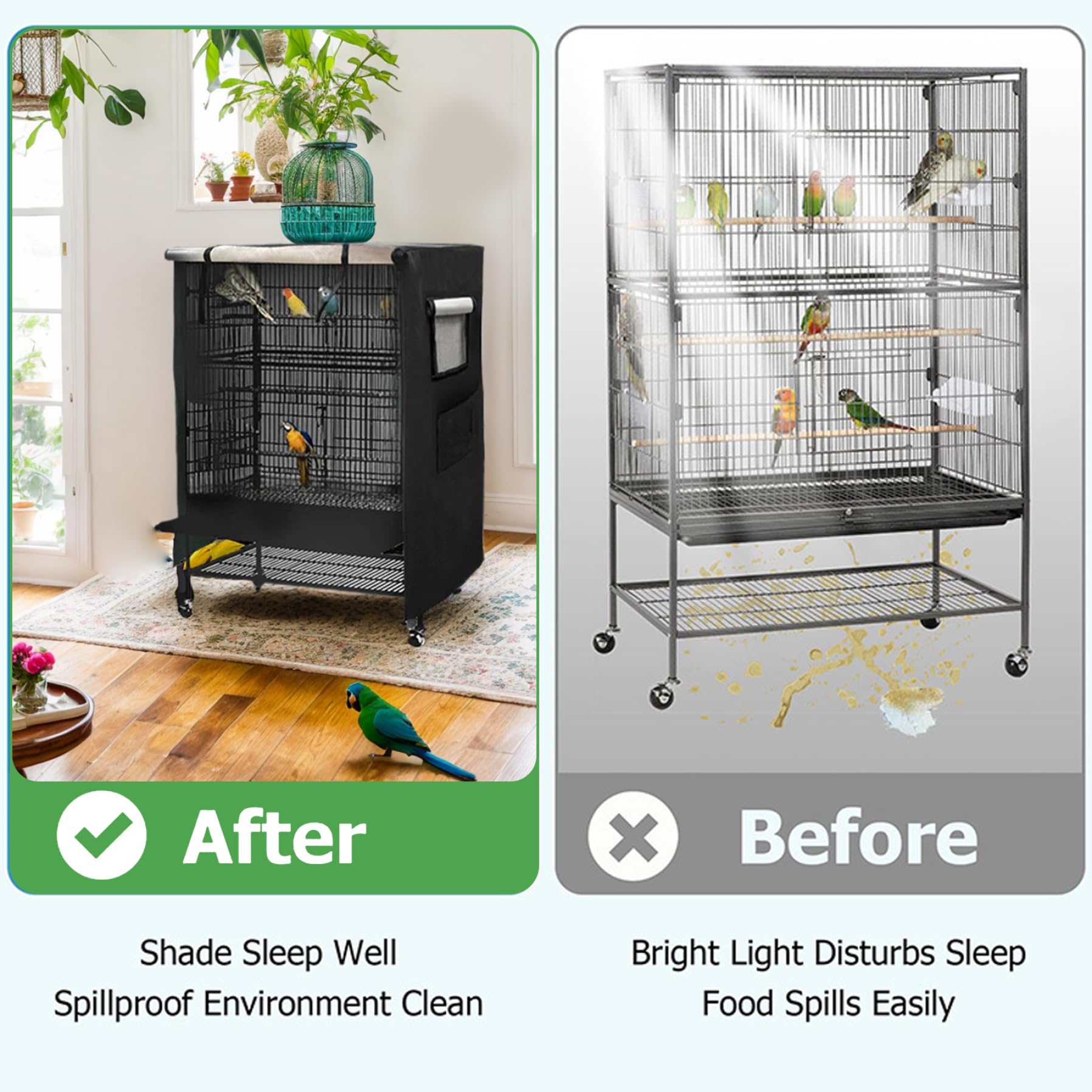 210D Waterproof Universal Bird Cage Cover 38x23.6x51 Inch - Blackout & Breathable for Birds, Critters, Cats & Small Animals - Night Privacy & Comfort - Perfect for Indoor/Outdoor Use, Travel & Stress Reduction
