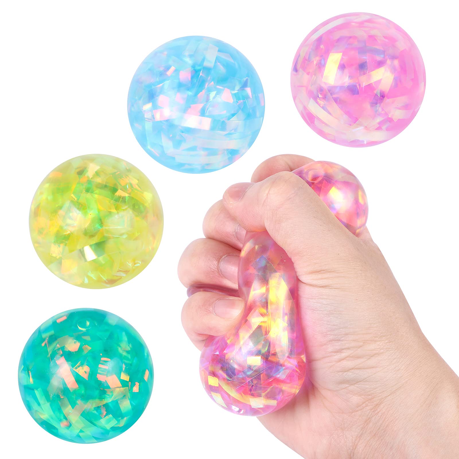 4 Pack Glitter Stress Balls for Adults & Kids - Colorful Squeeze Fidget Toys for Anxiety Relief, Sensory Play & Hand Exercises | Perfect for Office, Classroom & Home Stress Relief