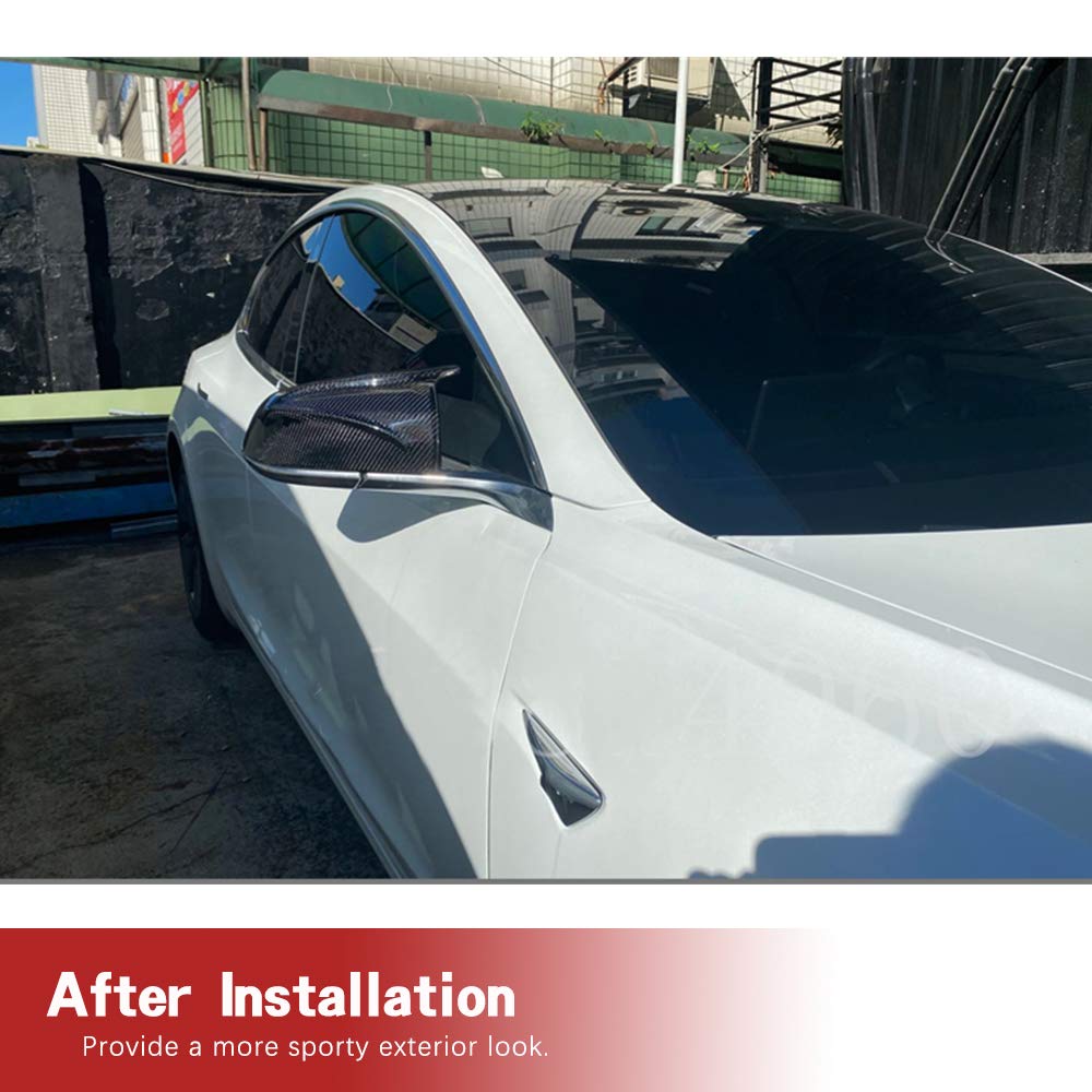 Carbon Fiber Mirror Caps for Tesla Model 3 2017-2024 - Left & Right Side Replacement Mirror Covers (Driver & Passenger) - Sleek Exterior Upgrade for Enhanced Style & Protection - Perfect for Daily Driving & Car Shows