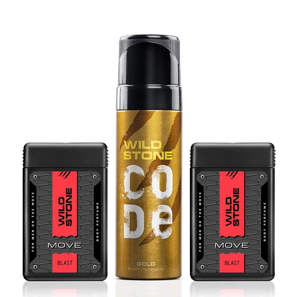 Wild Stone Blast Pocket Perfume 18ml & Code Gold Body Spray 120ml Combo for Men - 3 Pack Set | Long Lasting Fragrance for Daily Use, Office & Night Out