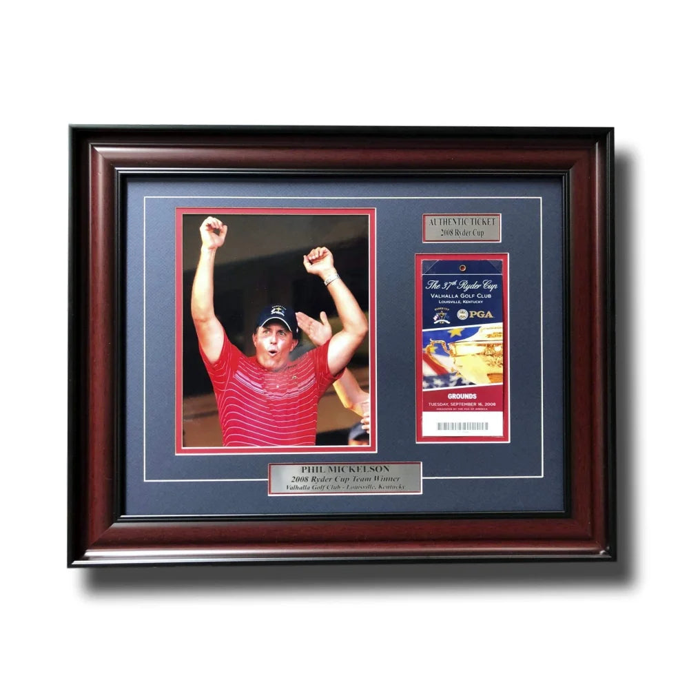 Authentic 2008 Ryder Cup Framed Ticket Collage with COA - Phil Mickelson & Tiger Woods PGA Golf Memorabilia - Perfect for Golf Fans, Man Cave Decor & Sports Collectibles