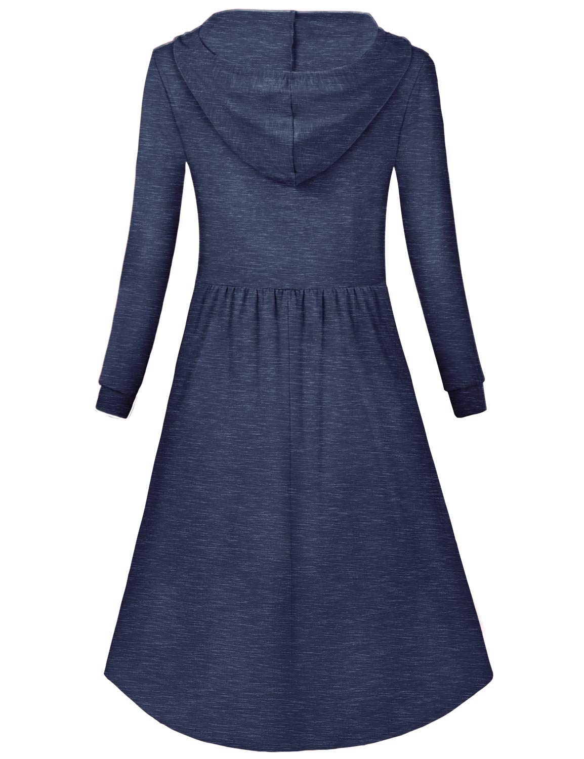 Women's Long Sleeve Pleated Swing Midi Nursing Dress with Hood - Comfortable Maternity & Nursing Dress for Breastfeeding - Perfect for Casual Outings, Baby Showers & Everyday Wear