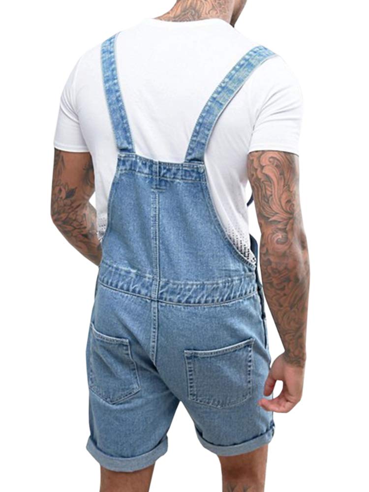 Runcati Men's Denim Shorts Bib Overalls - Loose Fit Jean Romper with Button Pockets | Casual Summer Jumpsuit for Outdoor Activities, Beach, and Streetwear Fashion