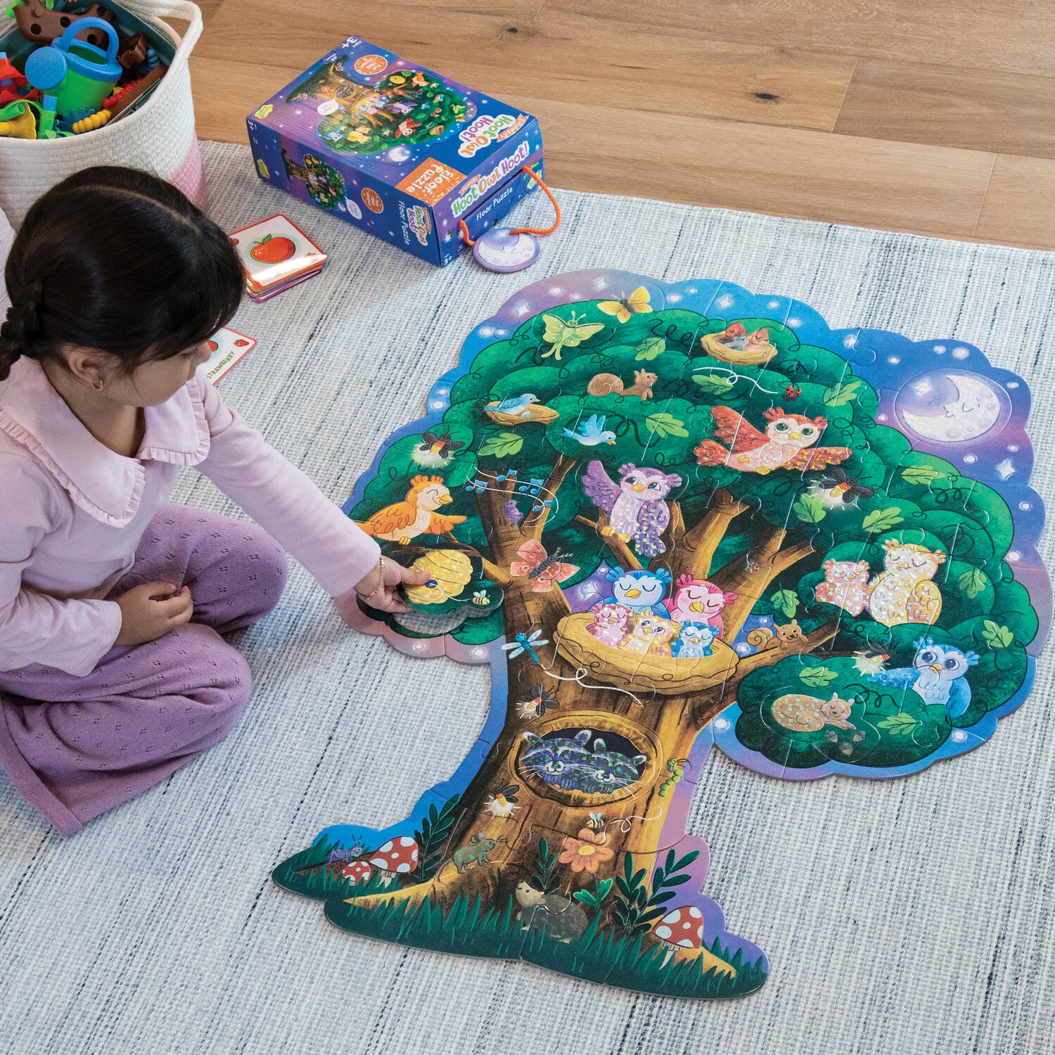 Peaceable Kingdom Hoot Owl Hoot Shimmery Floor Puzzle - 60 Piece Educational Owl Puzzle for Kids Ages 3-6, Perfect for Preschool Learning & Family Game Night