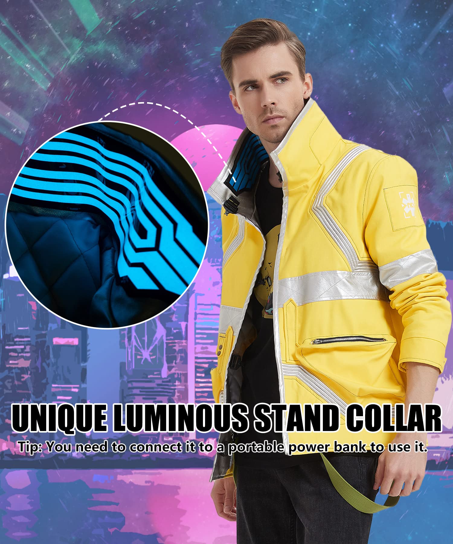 David's Jacket Cosplay Costume - Anime Role Play Stand Collar Cotton Winter Bomber Jacket for Men & Women (Yellow, XS-XXXL) | Perfect for Halloween, Comic Con, Cosplay Events & Anime Enthusiasts