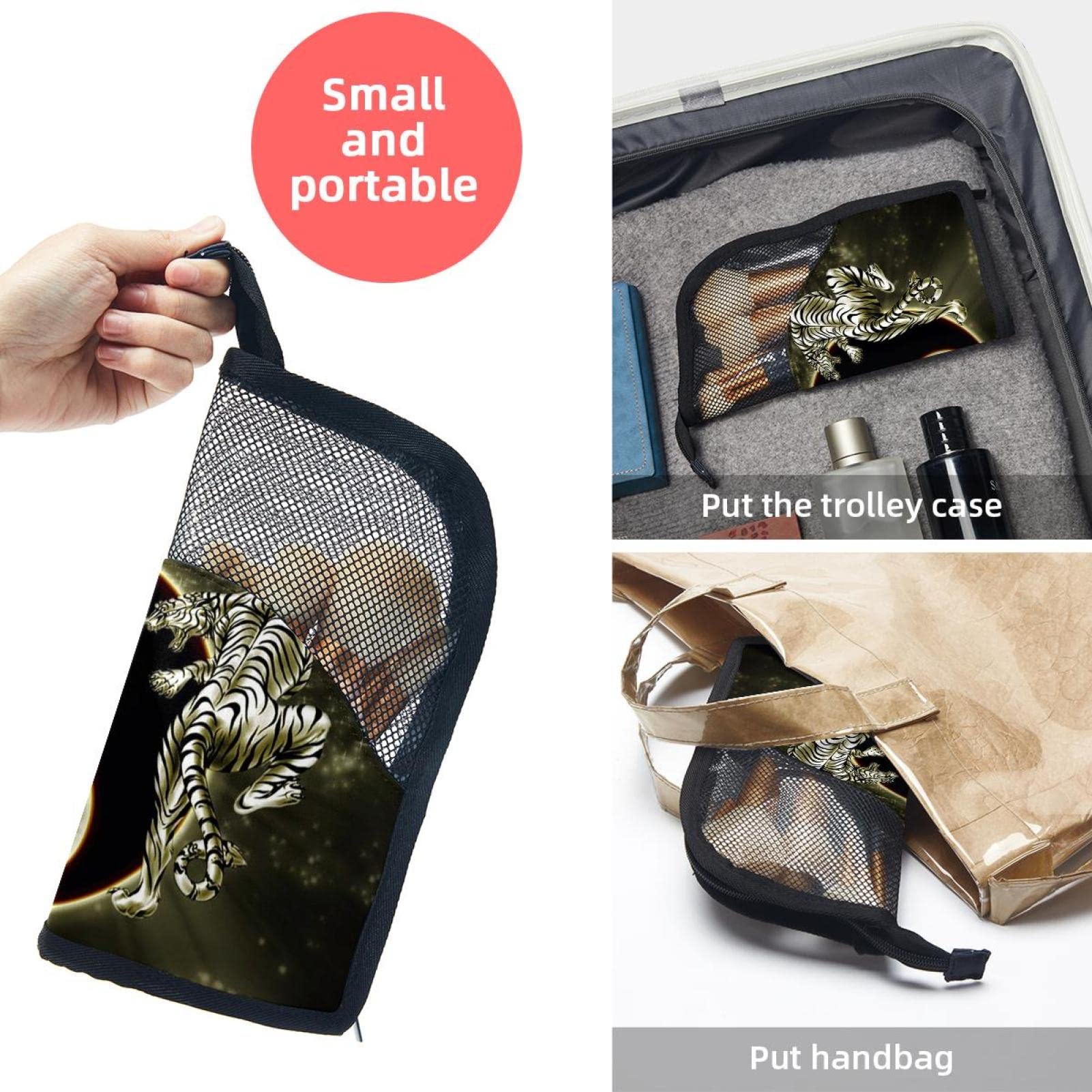 12-Piece Makeup Brush Organizer Bag with Dragon Tiger Tai Chi Design - Portable Makeup Brush Holder Case for Travel & Home Storage