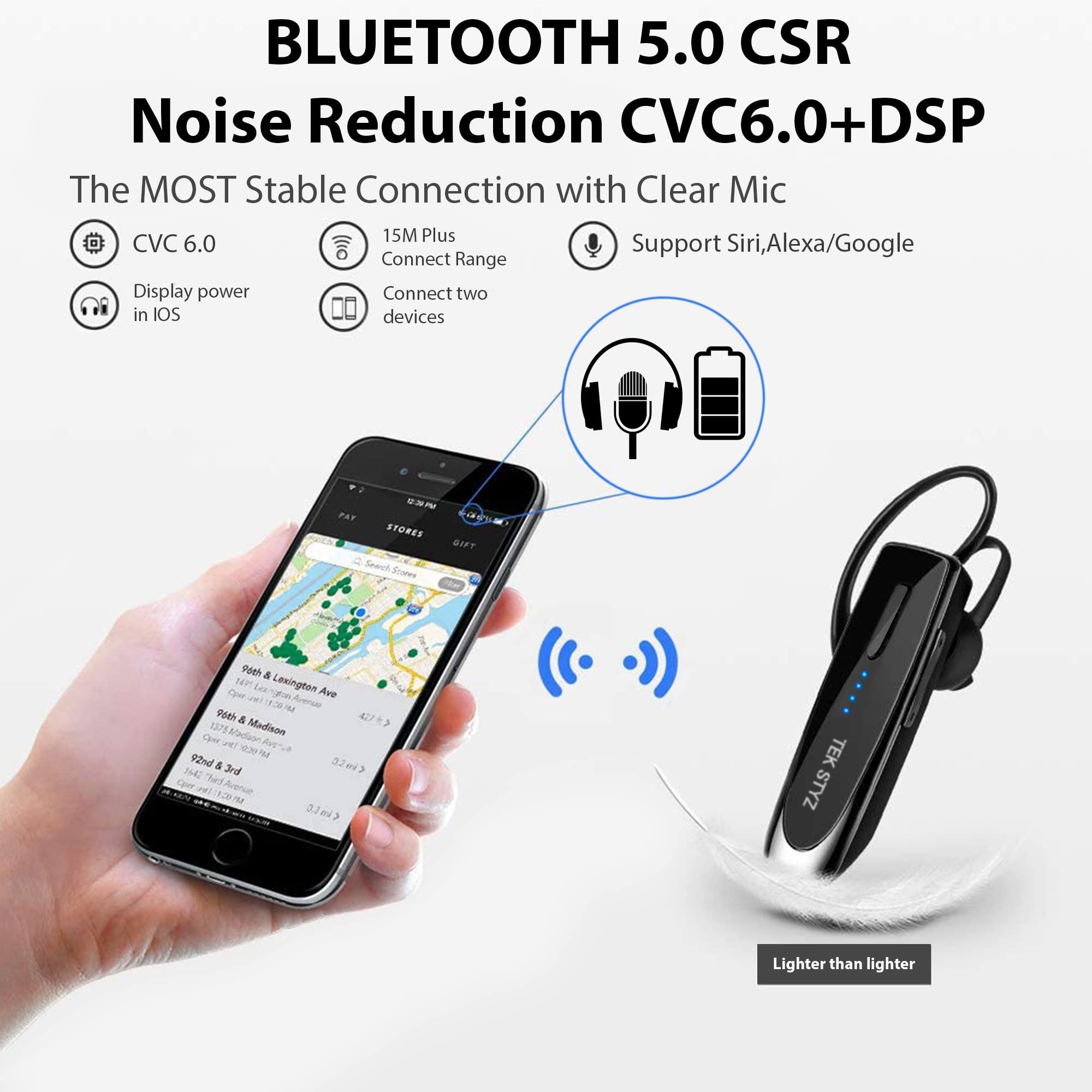 Bluetooth 5.3 Wireless Headset with Dual Mic Noise Cancellation - Compatible with Samsung Galaxy S21/Ultra/Plus/S21+ 5G, IPX5 Waterproof, 22Hrs Talk Time & 60 Day Standby - Perfect for Work Calls, Gaming & Outdoor Activities