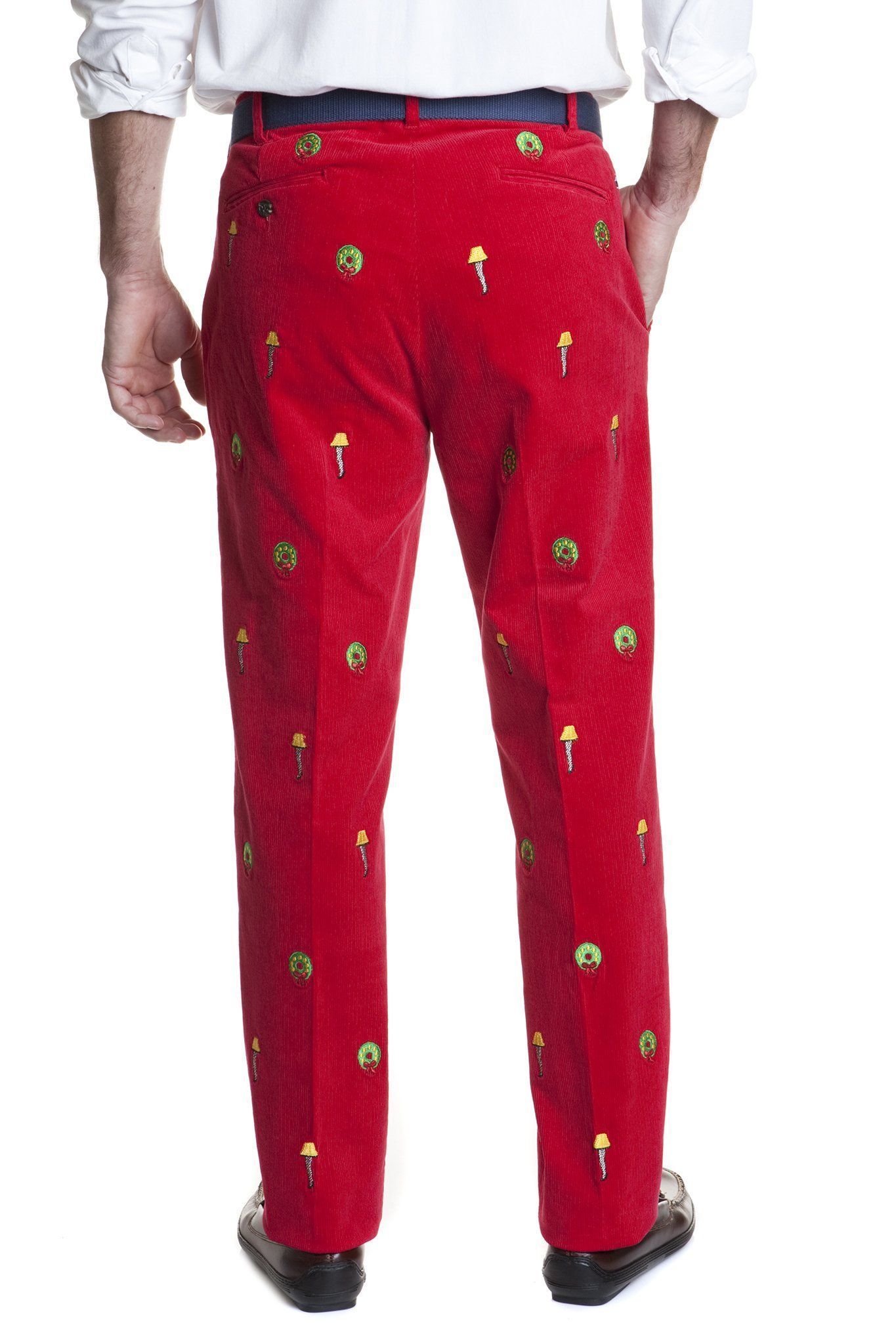 Beachcomber Corduroy Pants for Men - Crimson Red Casual Trousers with Leg Lamp Design | Perfect for Fall Fashion, Outdoor Adventures & Holiday Parties