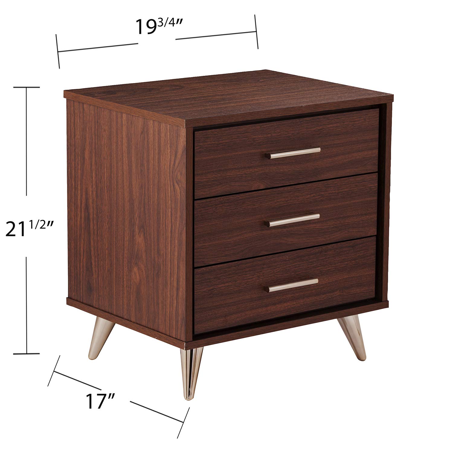 SEI Furniture Oren Bedside Table with Drawers - Brown Wood Nightstand for Bedroom, Living Room, or Office - Compact Storage End Table with Drawer Space