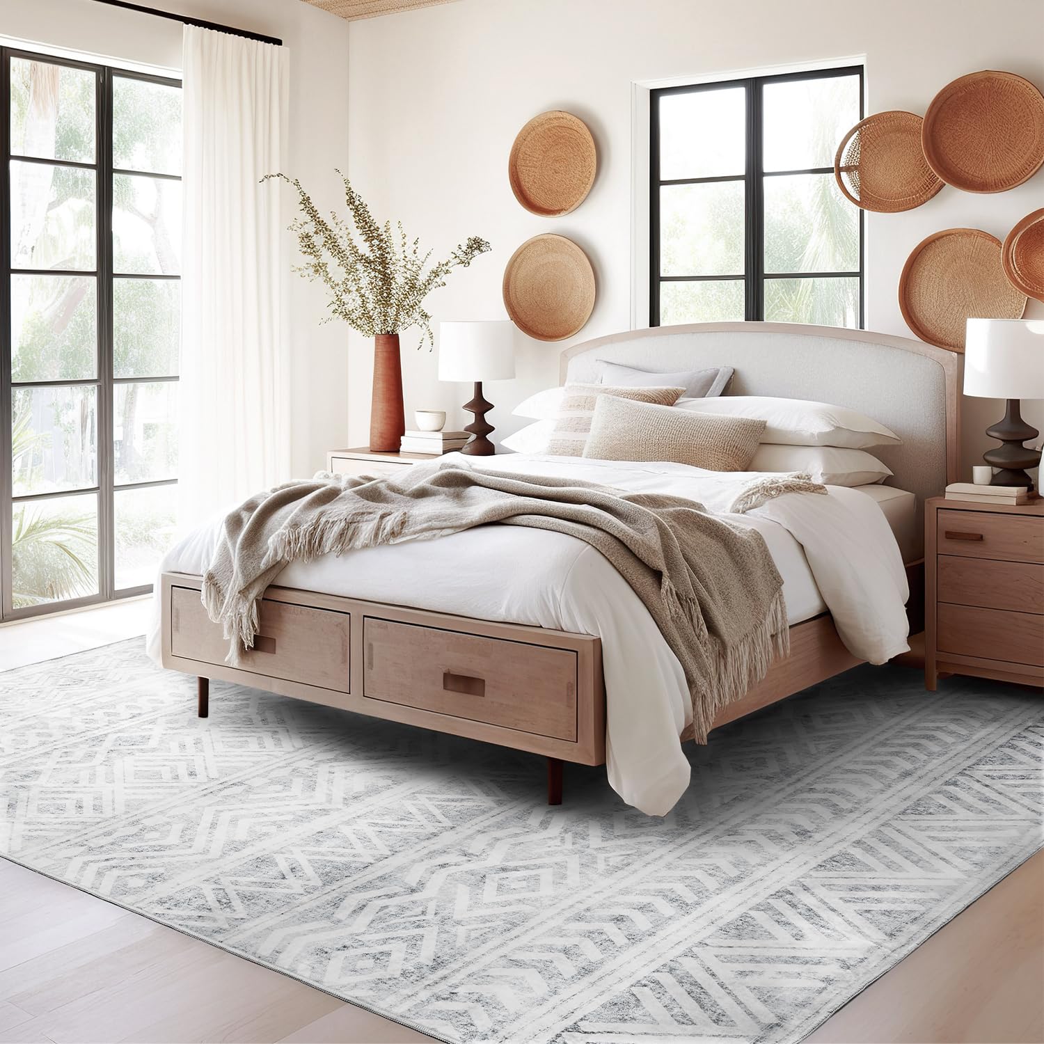 Boho Area Rug 5x7 - Moroccan Style Machine Washable Carpet for Living Room, Bedroom & Dining Room - Neutral Grey Taupe - Perfect for Bohemian Decor, Cozy Home & Modern Interior Design