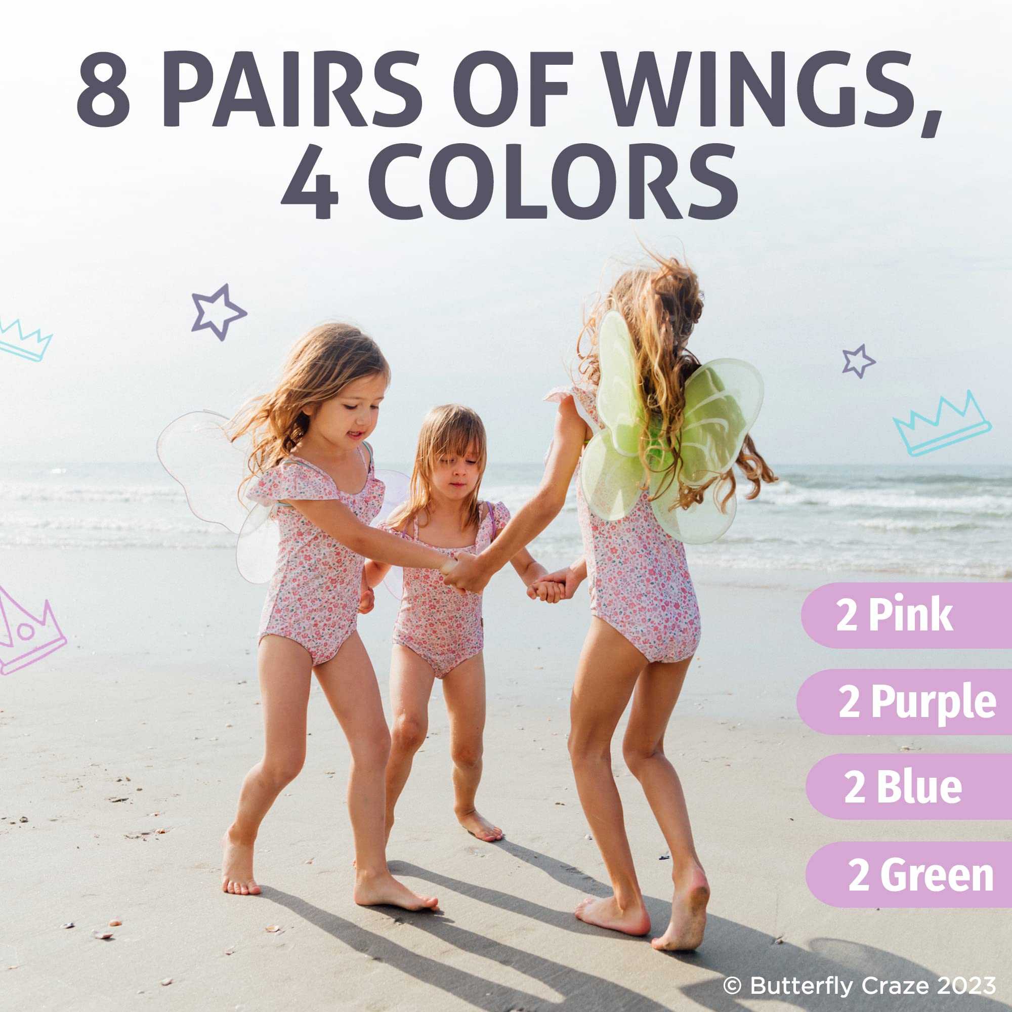 Butterfly Fairy Wings for Girls - Angel & Butterfly Costume Accessories for Halloween, Birthday Parties, Dress Up - Blue, Green, Pink, Purple - Perfect for Photo Shoots, Cosplay & Fantasy Play