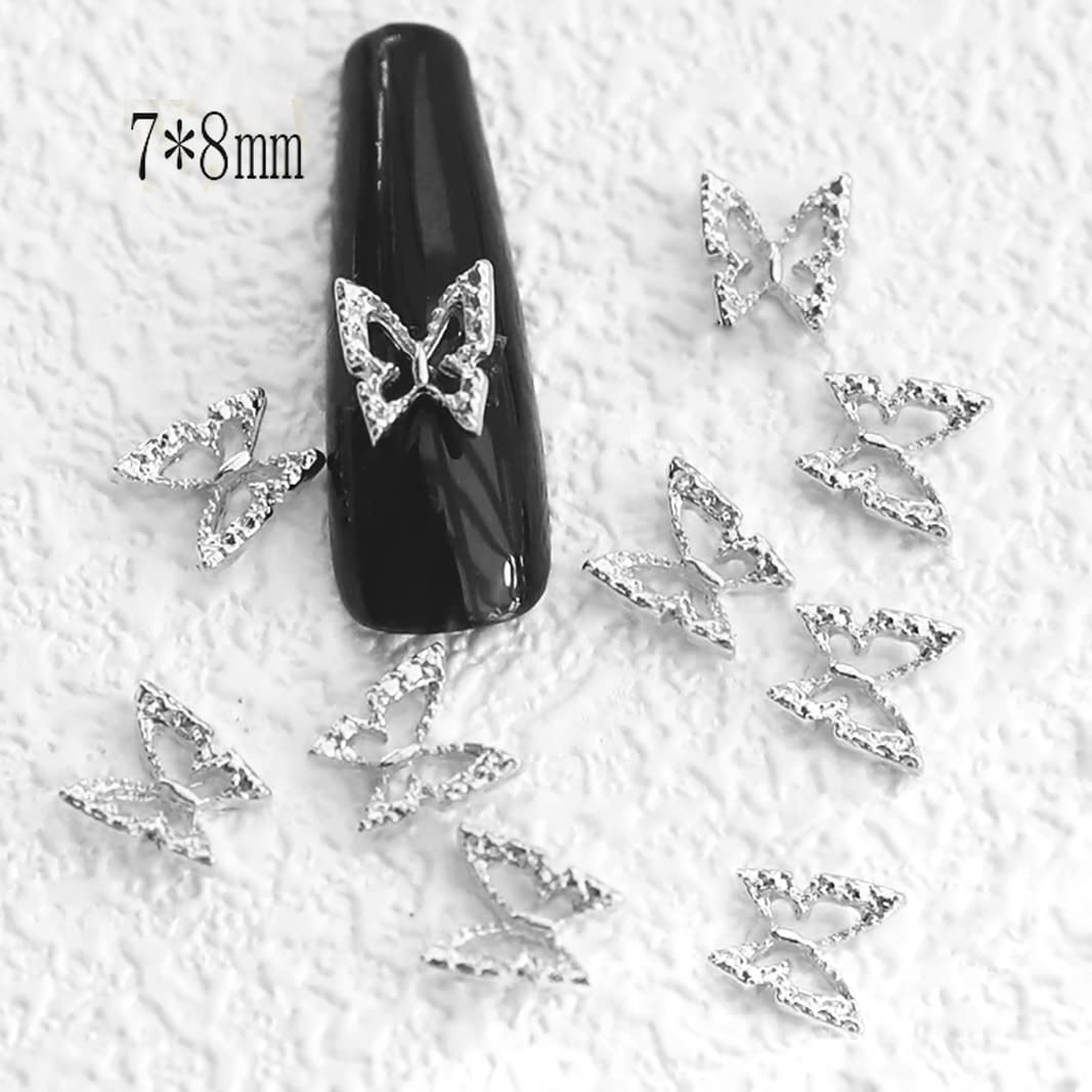 JERCLITY 100Pcs 3D Silver Butterfly Nail Charms - Metal Nail Art Decorations for Acrylic Nails, Manicure, Gel Polish & DIY Nail Designs - Perfect for Parties, Weddings, and Special Occasions