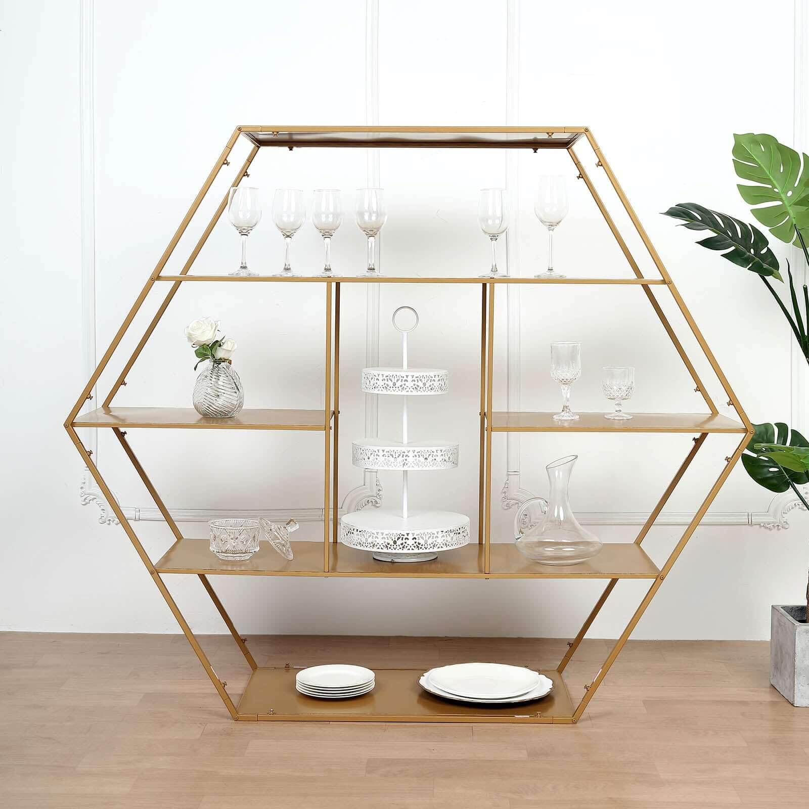 Efavormart 4ft Large Gold Metal Hexagonal Cake Dessert Display Stand - Wedding Arch Backdrop, Balloons Rack, Modern Bookcase - Perfect for Wedding Decor, Party Centerpiece & Home Display