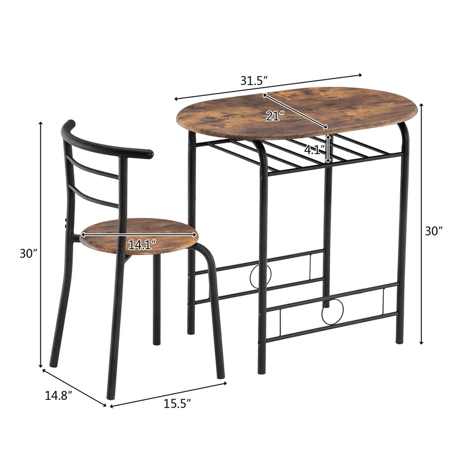 Compact 3-Piece Round Kitchen Table Set for 2 - Small Space Dining Table with 2 Chairs & Wine Rack - Perfect for Breakfast Nooks, Studio Apartments, and Cozy Home Decor (Black)