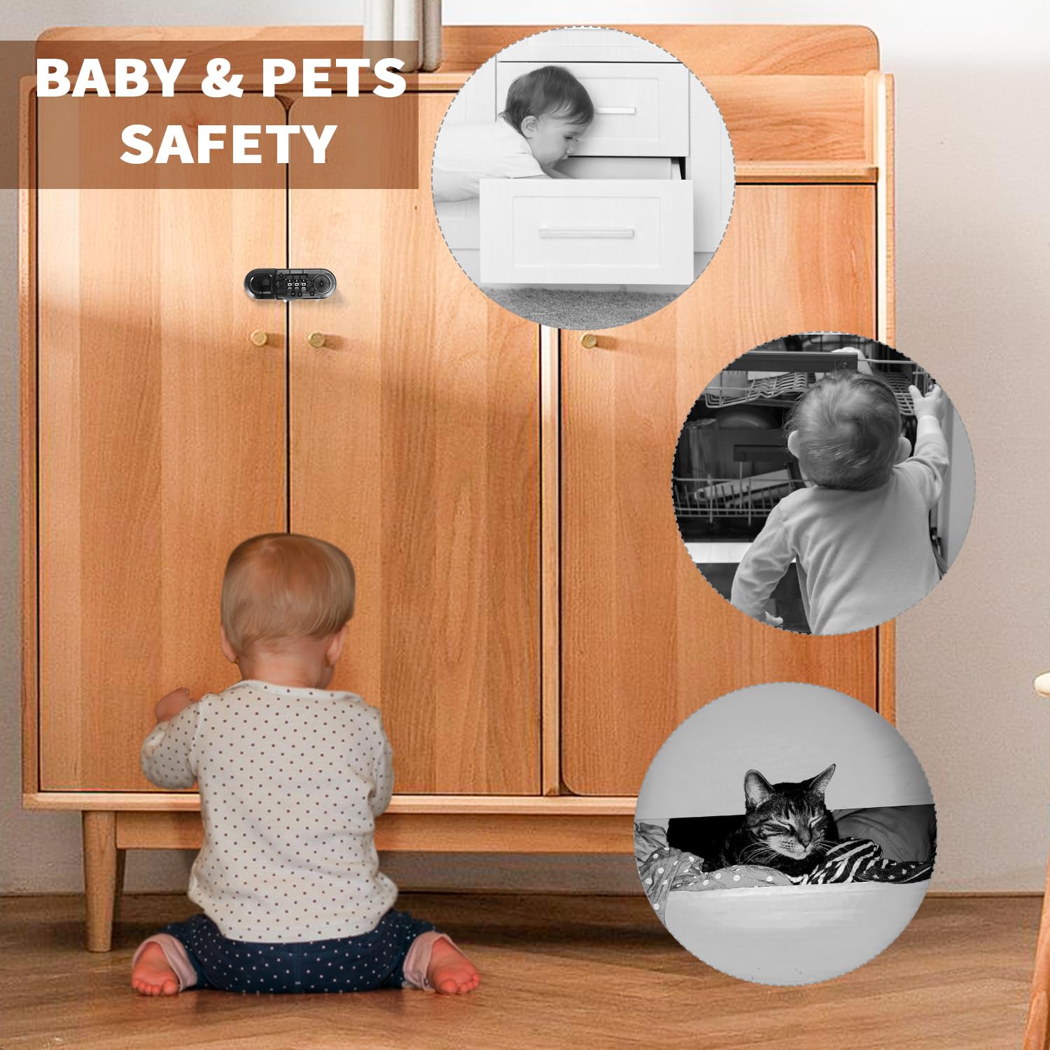 Child Safety Cabinet Locks 4-Pack - Combination Refrigerator & Freezer Door Locks for Toddlers, Kids & Adults - Grey | Secure Kitchen, Bathroom & Home Appliances