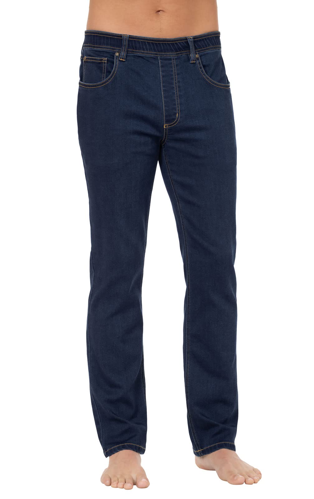 Men's Pajama Jeans - Stretch Denim Pull-On Pants with Elastic Waist | Slim Straight Fit Comfortable Lounge Pants for Relaxing at Home & Casual Outings