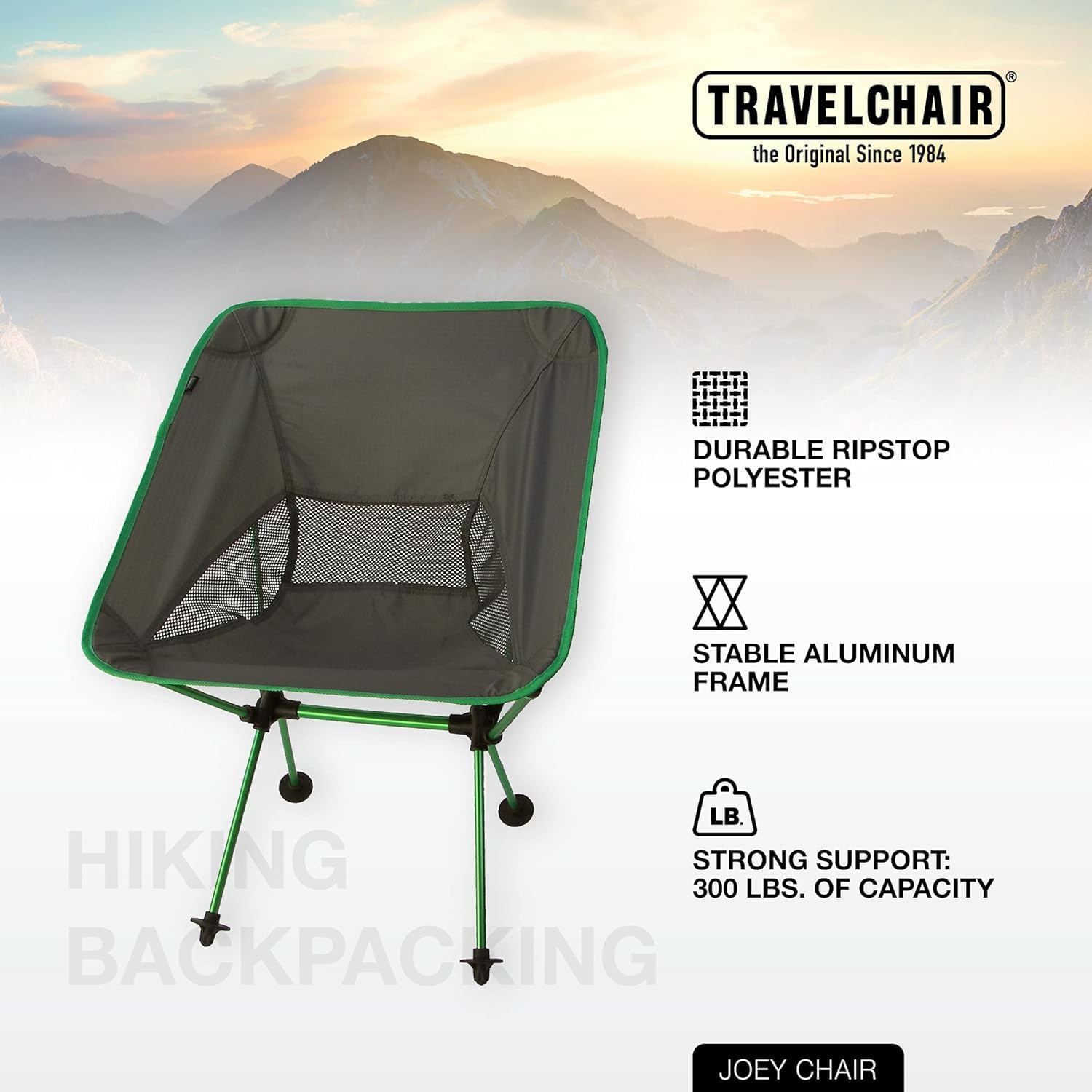 Joey Ultralight Camping Chair by Travel Chair - Lightweight Portable Folding Chair for Hiking, Backpacking & Outdoor Adventures - Jade Green